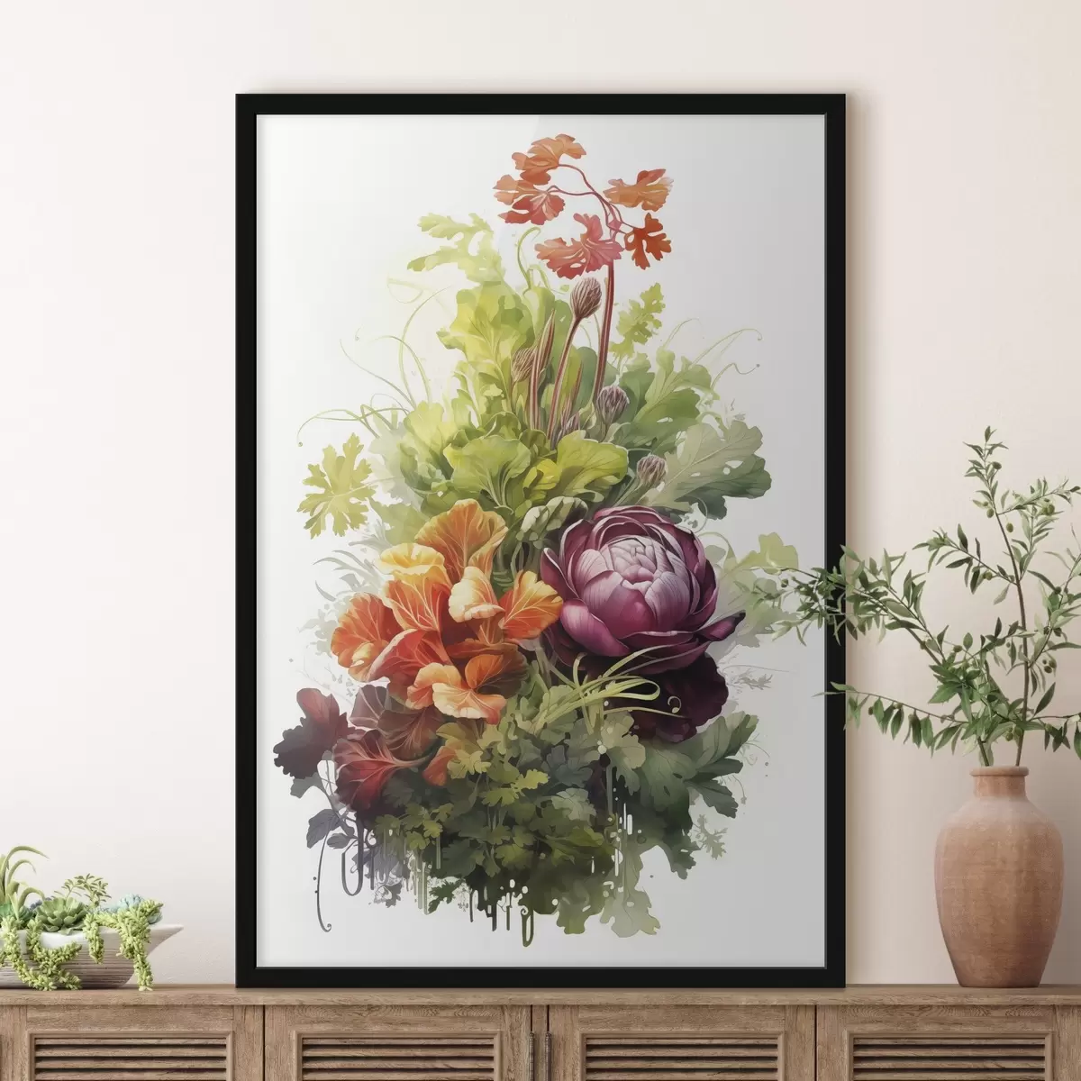Poster Gemüseernte, Aquarell, Grünzeug, Blumen f41173