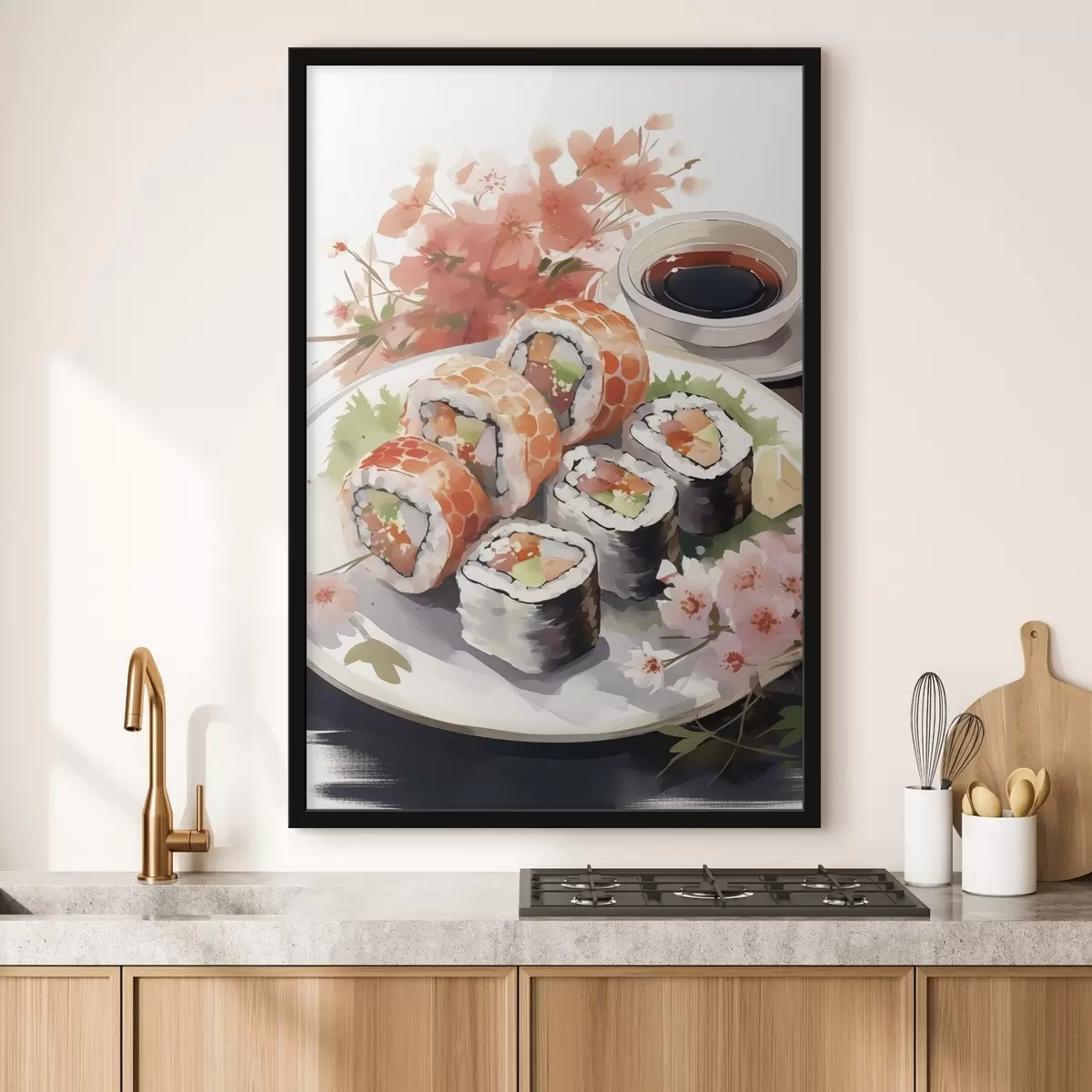 Poster Sushi auf dem Teller, Aquarell, floral, japanisch f41179