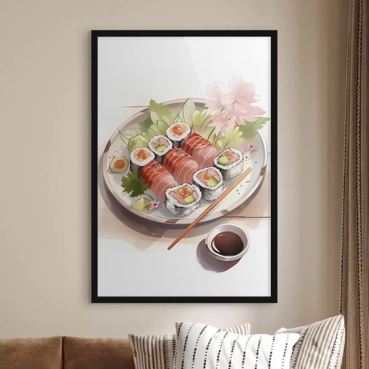 Poster Aquarell Sushi, blumig, japanisch f41181