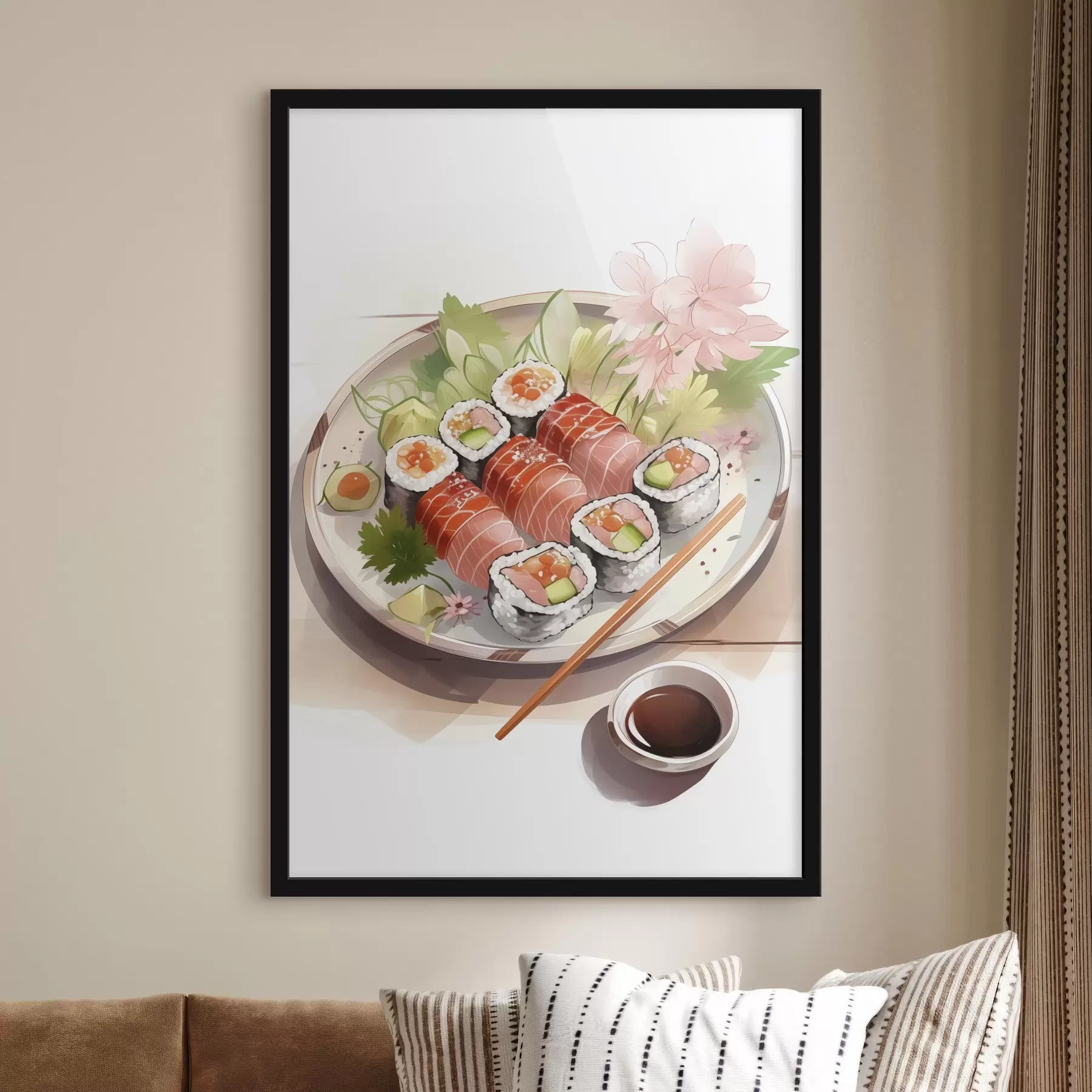 Wandbilder Aquarell Sushi, blumig, japanisch f41181