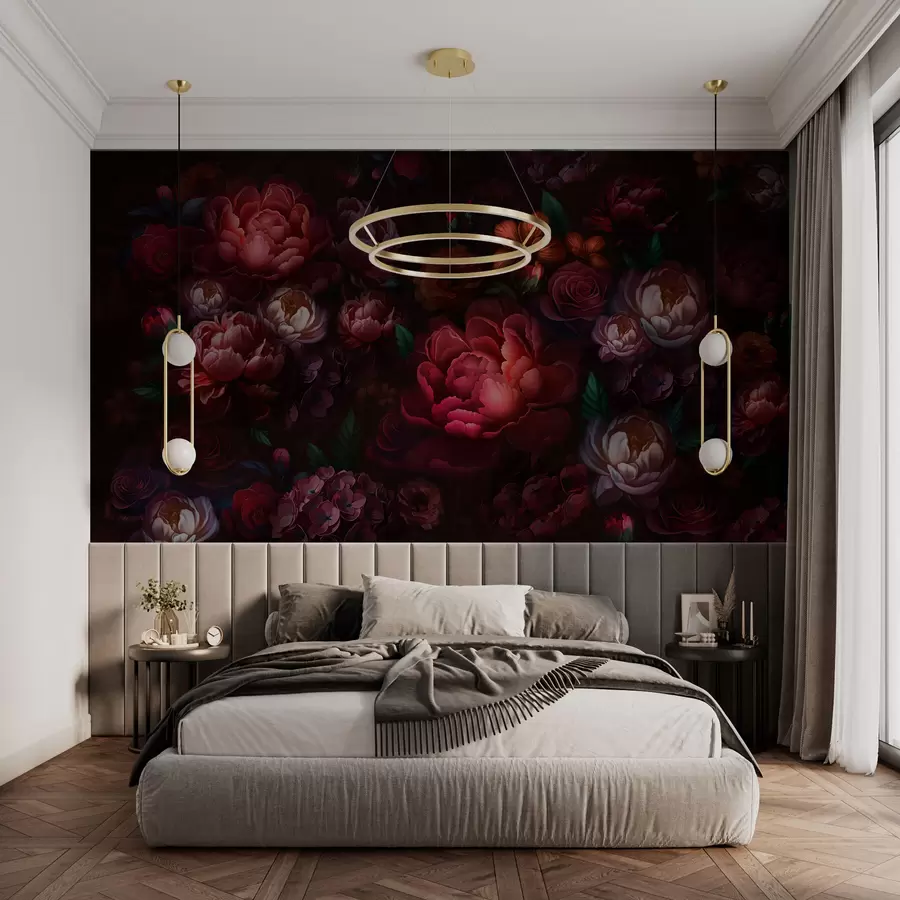 Fototapete Exquisite Blumen auf dunklem Hintergrund w01794