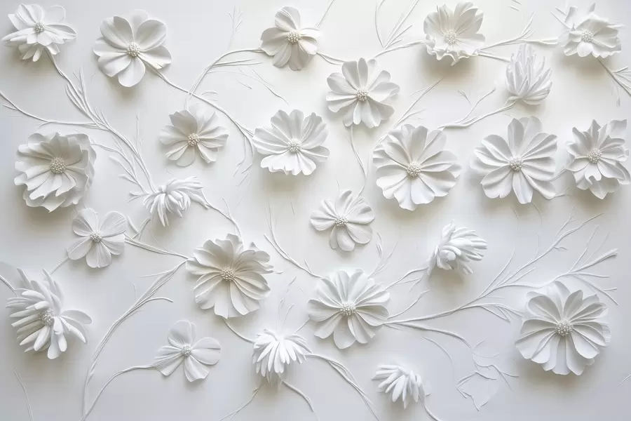 Fototapete Weißes Relief Komposition von Blumen in einem minimalistischen und anspruchsvollen Stil w01828