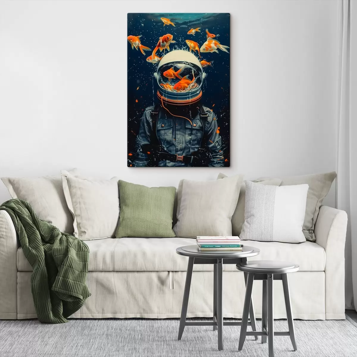 Wandbilder Astronaut schwimmt mit verspielten Fischen s39041
