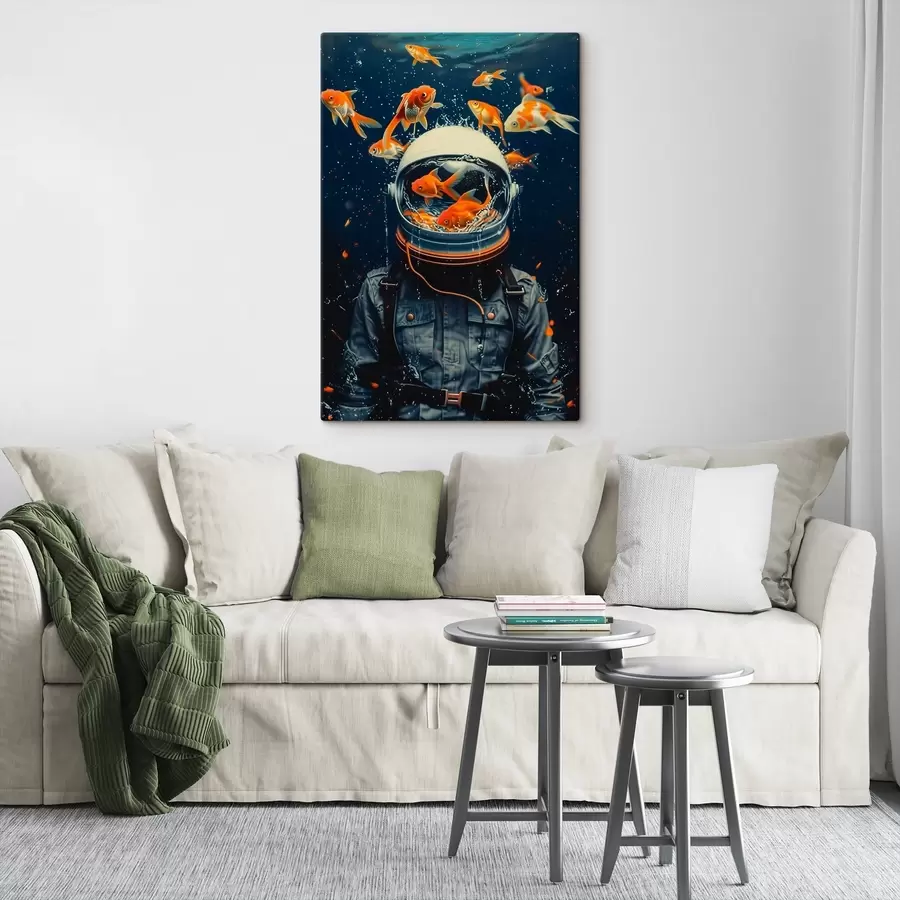 Wandbilder Astronaut schwimmt mit verspielten Fischen s39041