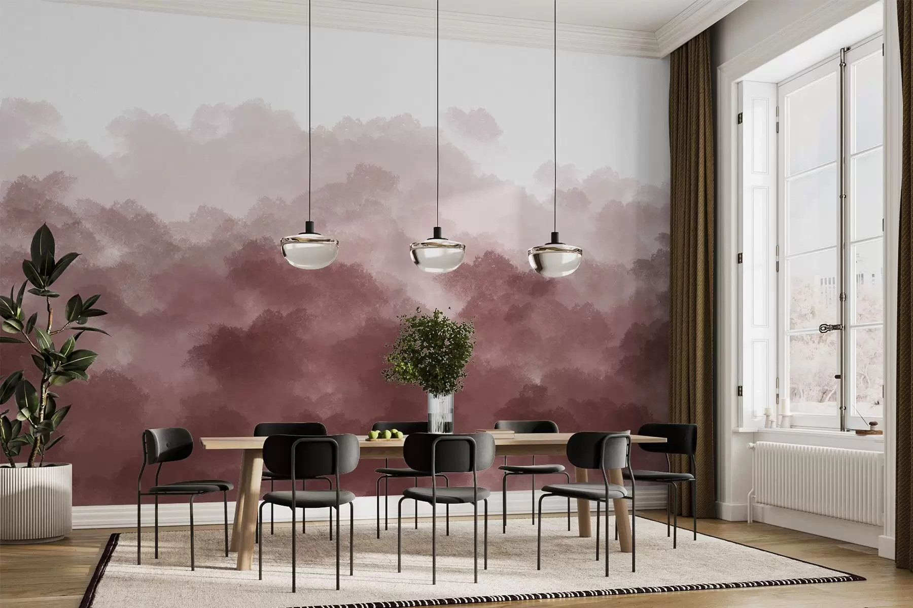 Fototapete Wald im Nebel, Naturlandschaften, beige Farbe w01880v2