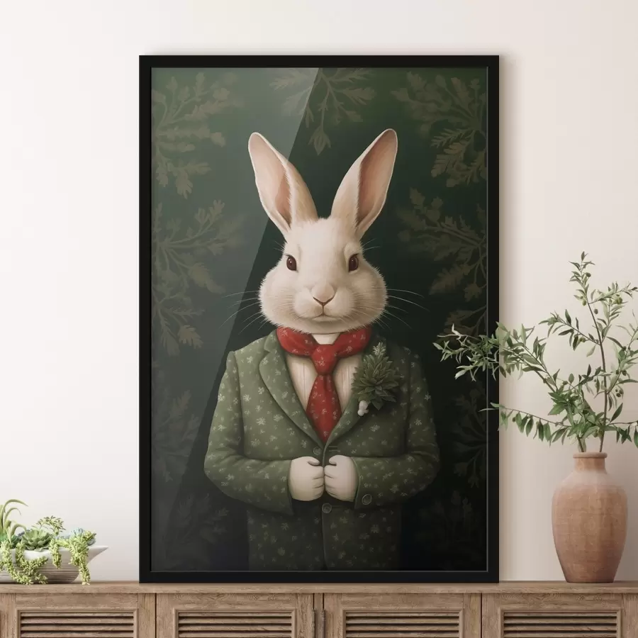Fototapete Weißer Hase im grünen Anzug und roter Krawatte Illustration f41278