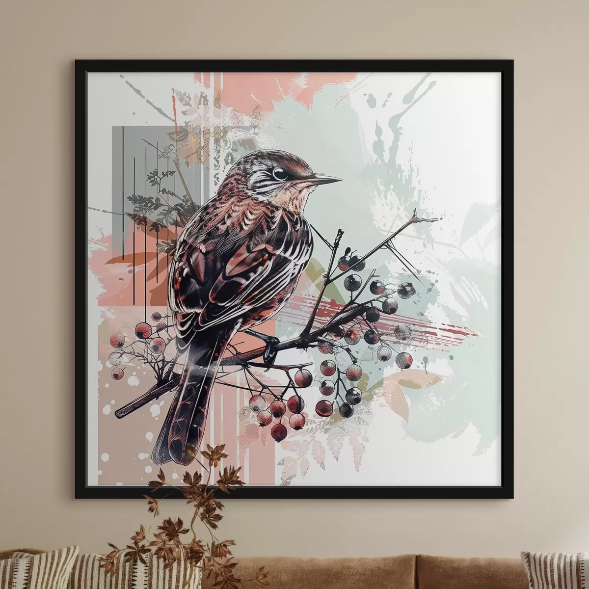 Poster Ein Vogel auf einem Ast f38273