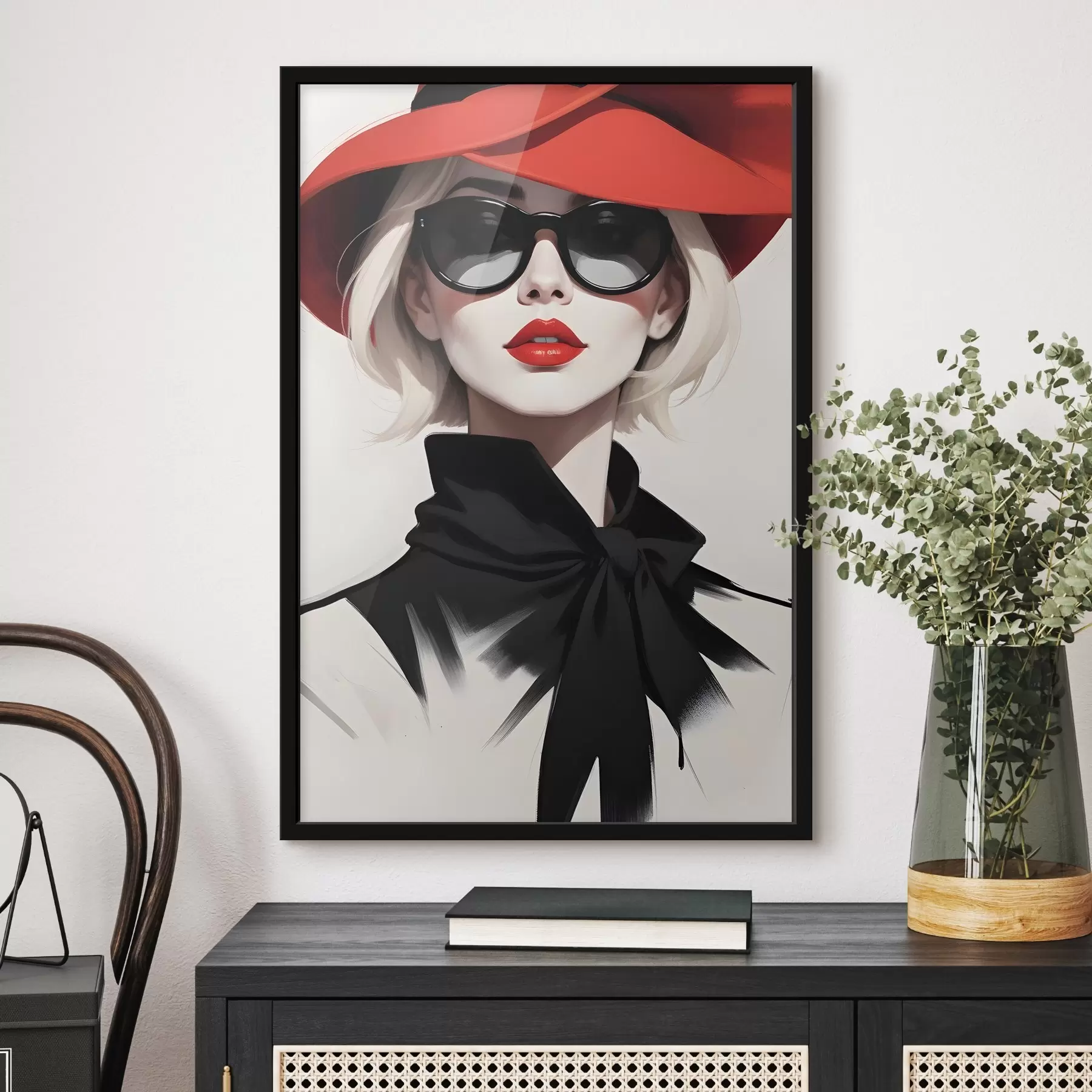 Wandbilder Eine Frau mit einem roten Hut und einer Sonnenbrille f38365