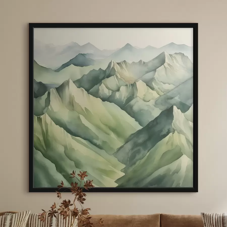 Fototapete Gelassene Berge in sanften Grüntönen f38909