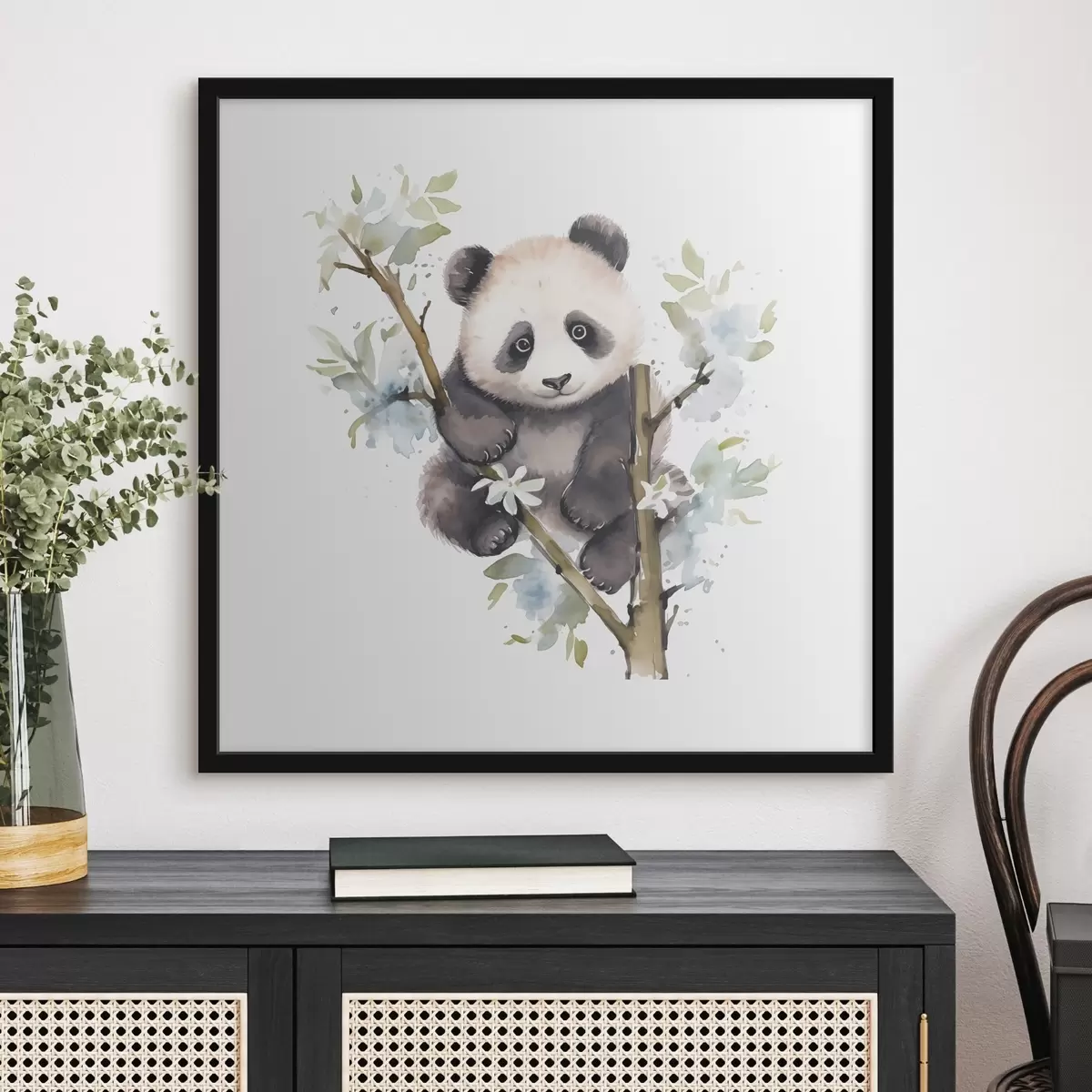Poster Verspielter Panda genießt die Frühlingsblüten f38924