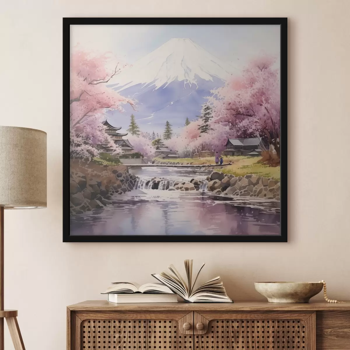 Poster Blüten in ruhiger Berglandschaft f38948