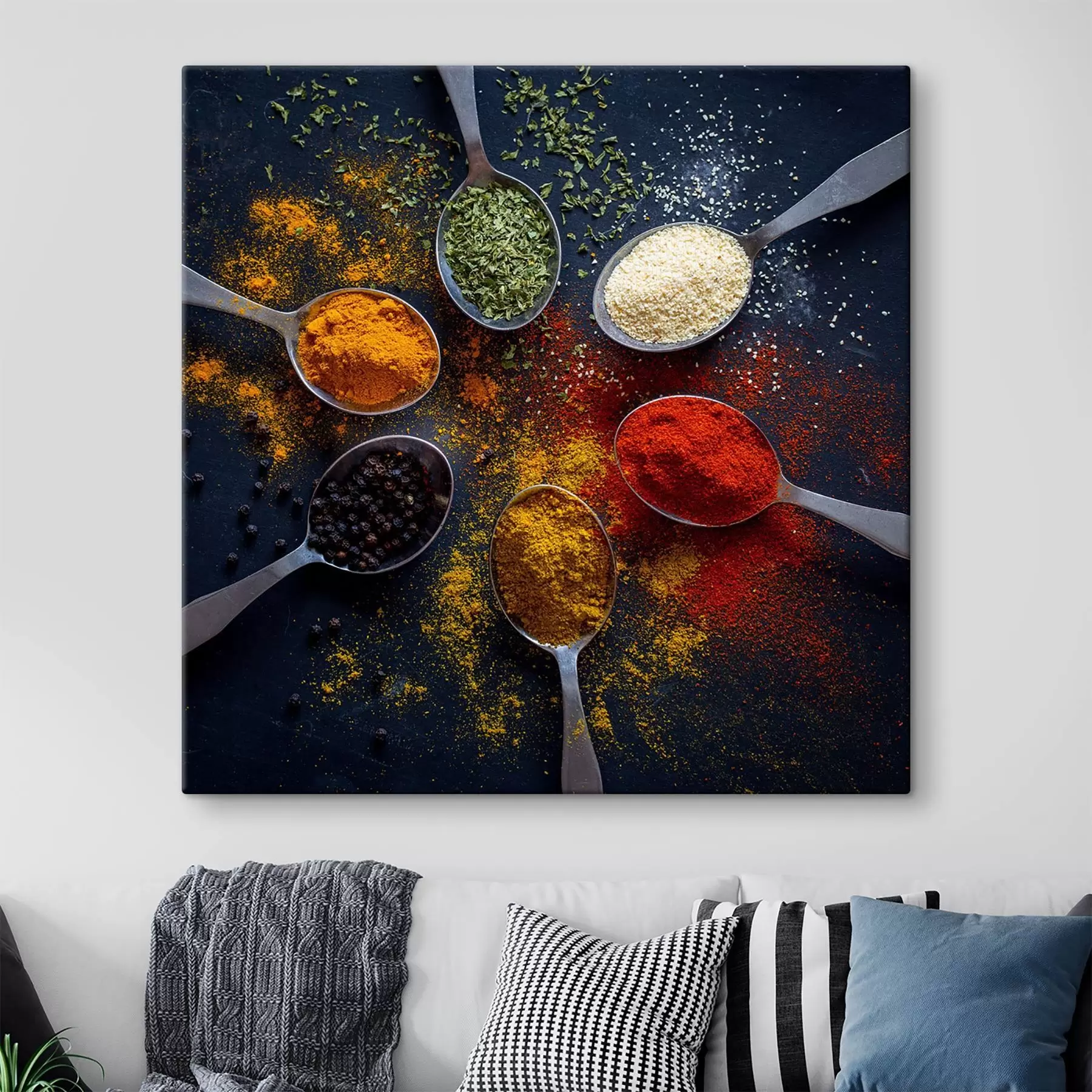 Fototapete Eine Gruppe von Löffeln mit verschiedenen Gewürzen s37046