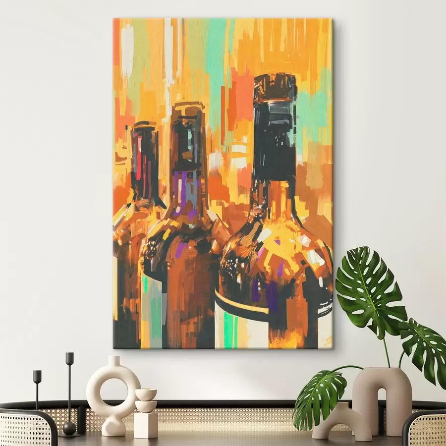 Wandbilder Gruppe von Flaschen auf farbigem Hintergrund s37086