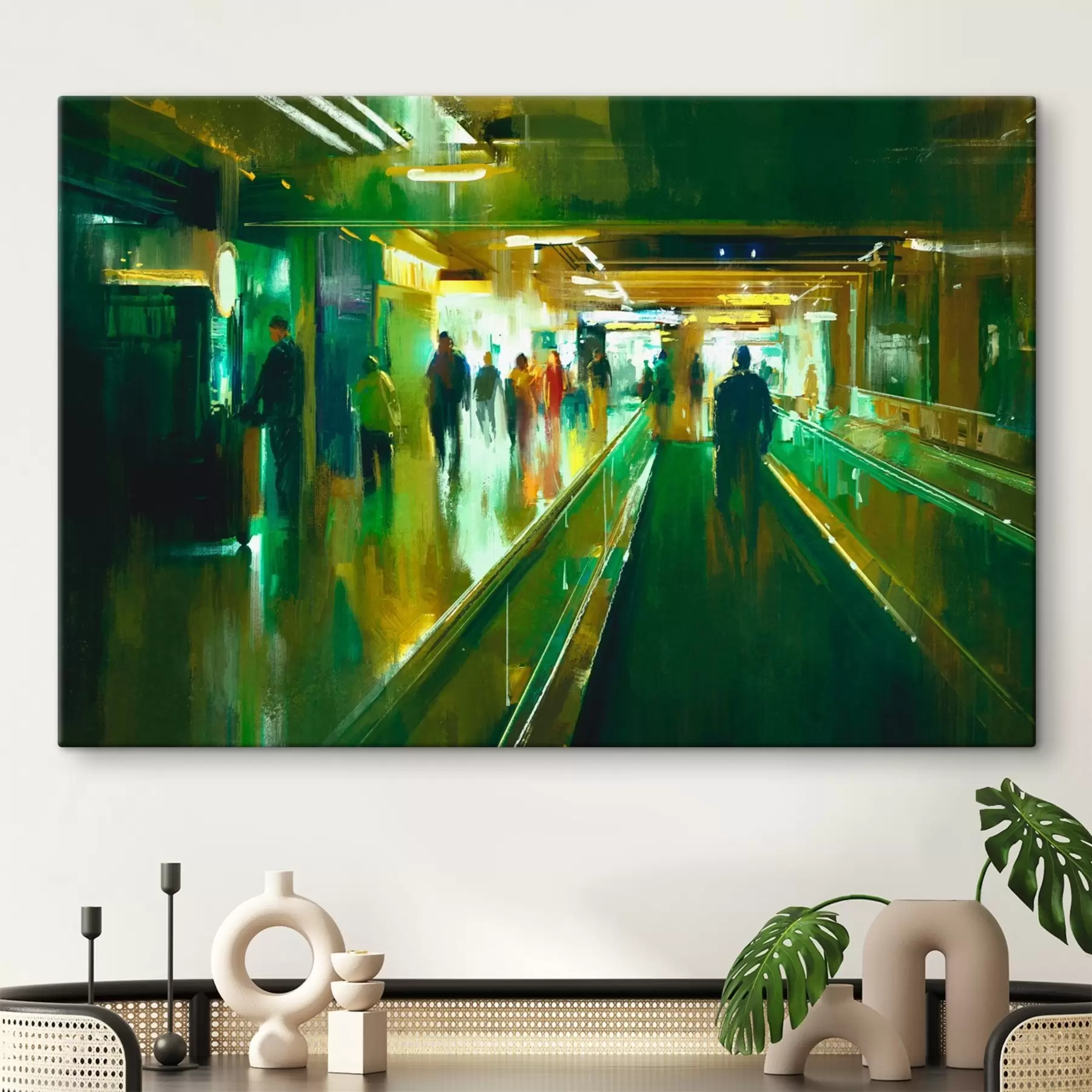 Wandbilder Eine Gruppe von Menschen, die eine Rolltreppe benutzen s37103