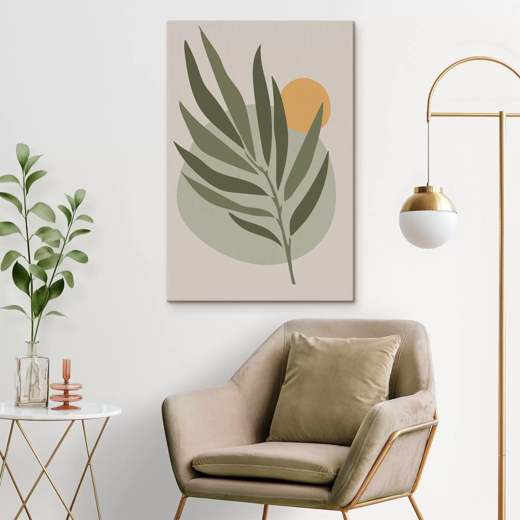 Wandbilder Ein grünes Blatt mit einem gelben Kreis s37442