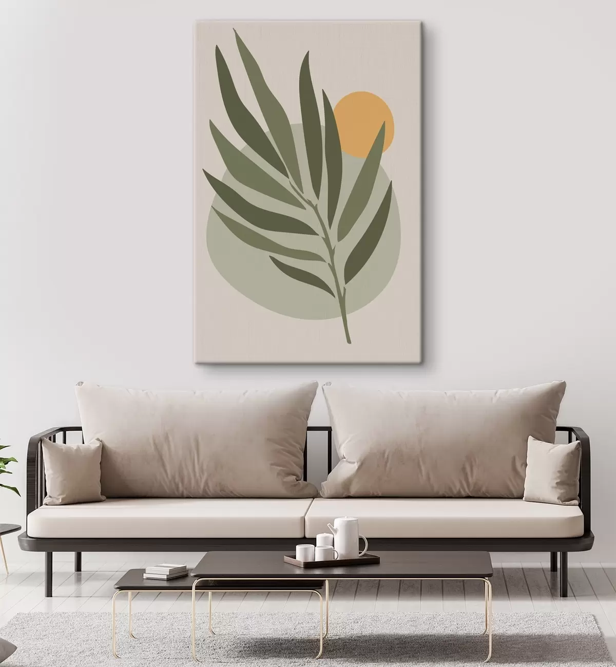 Wandbilder Ein grünes Blatt mit einem gelben Kreis s37442