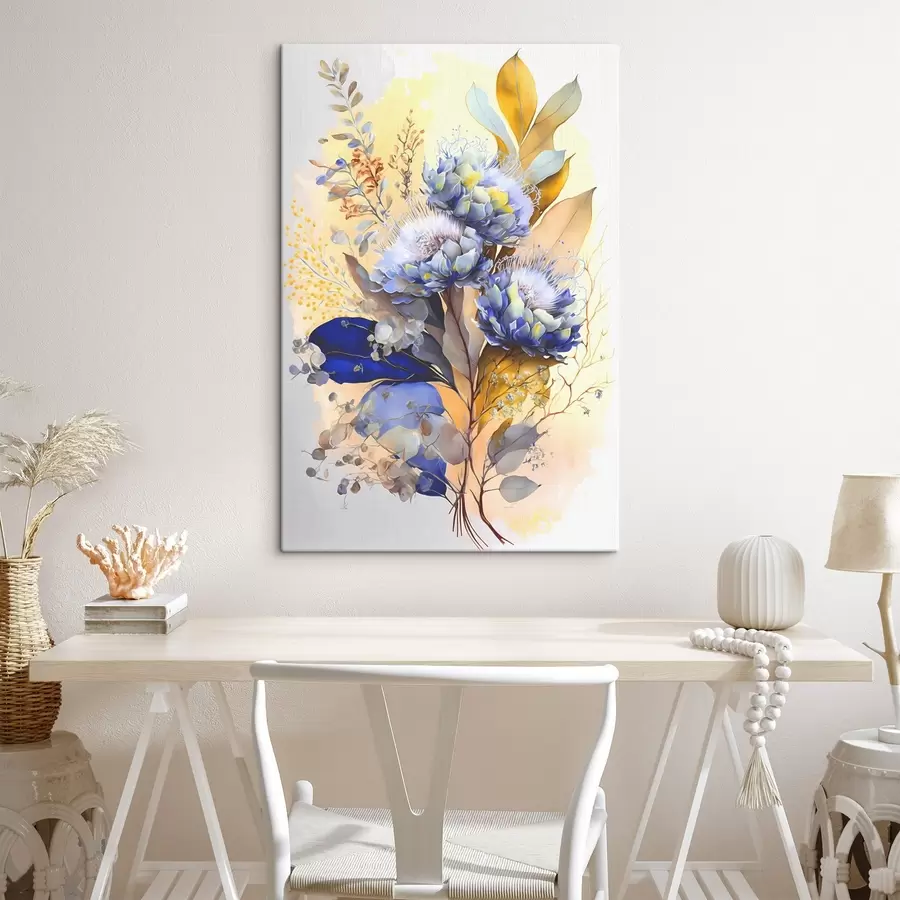 Wandbilder Ein Gemälde mit Blumen und Blättern s37550