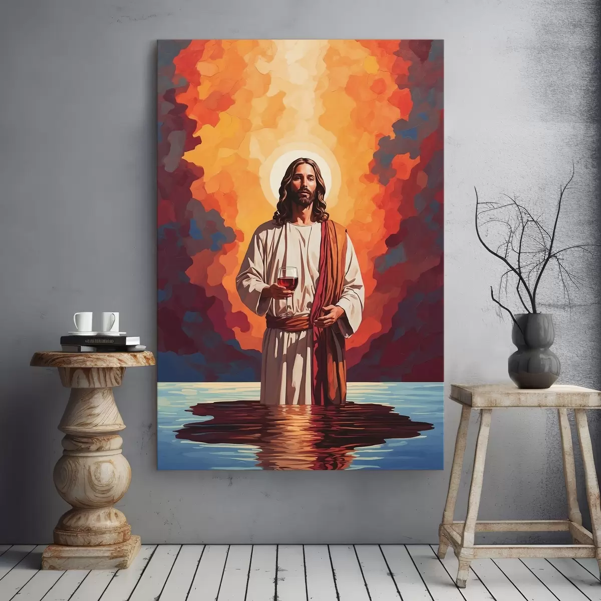 Wandbilder Gemälde eines Mannes, der ein Glas Wein hält s38125