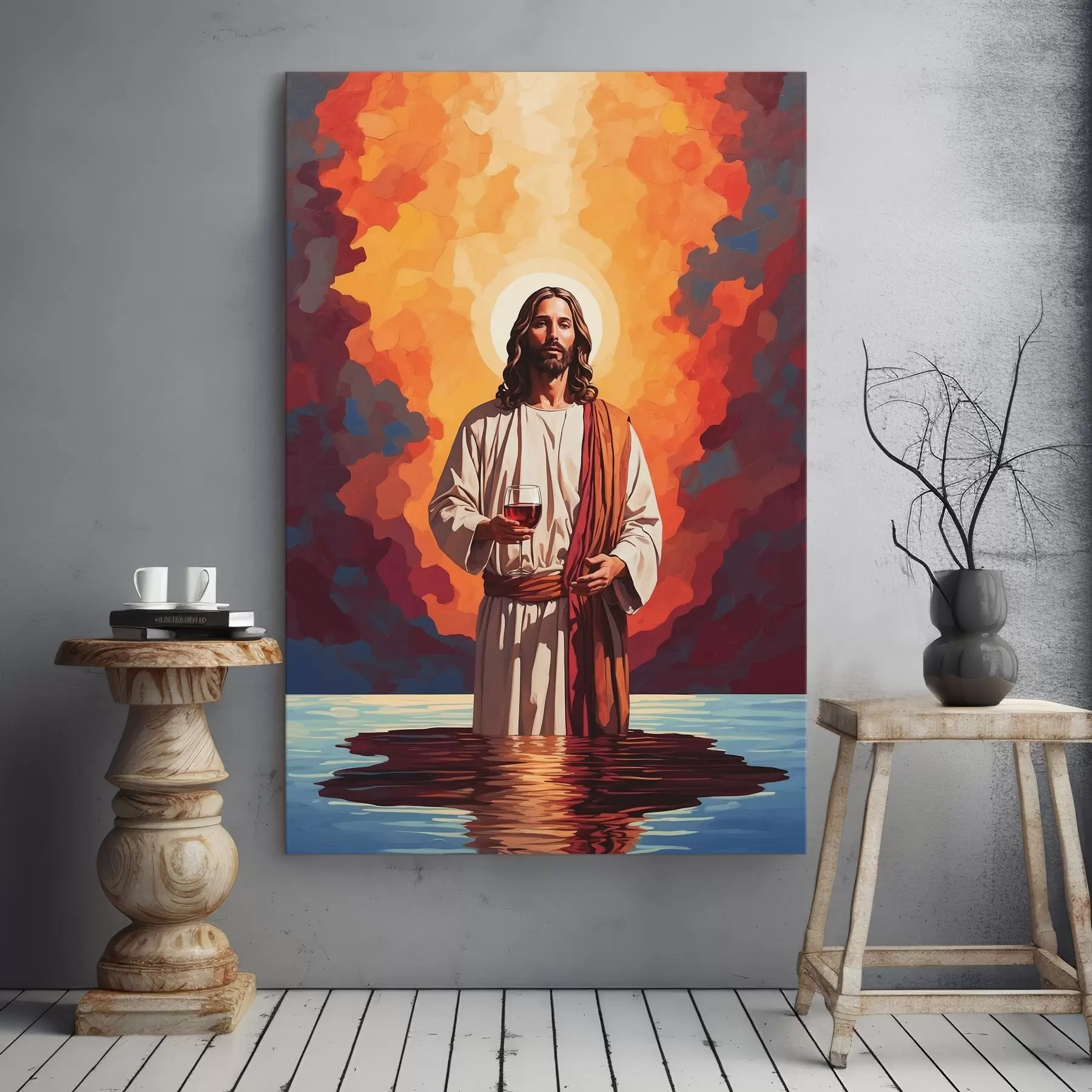 Wandbilder Gemälde eines Mannes, der ein Glas Wein hält s38125