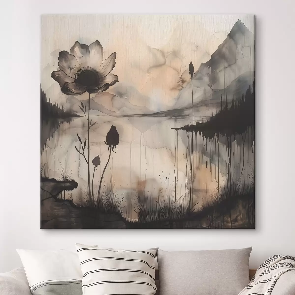 Wandbilder Gemälde einer Blume und eines Sees s38161