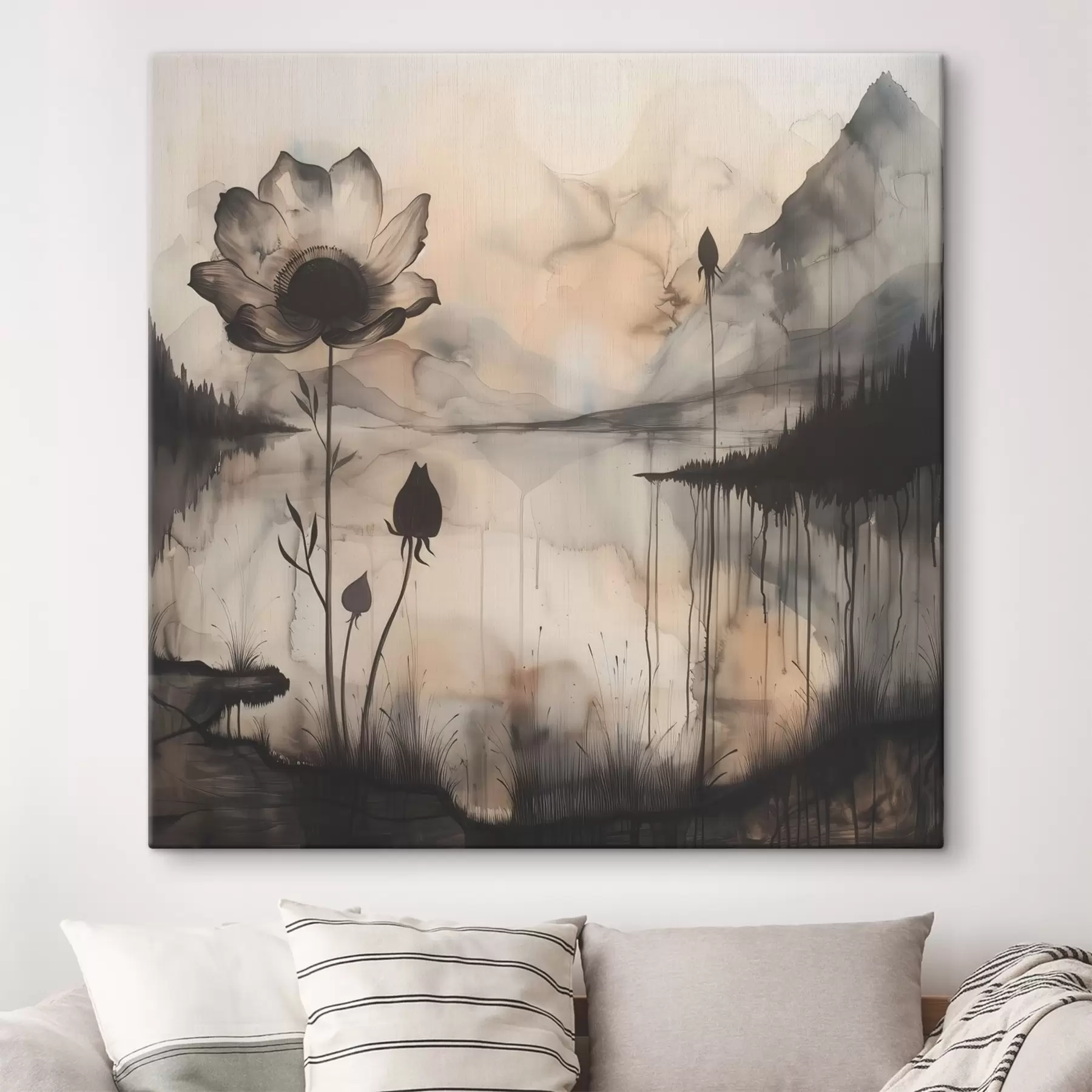 Wandbilder Gemälde einer Blume und eines Sees s38161