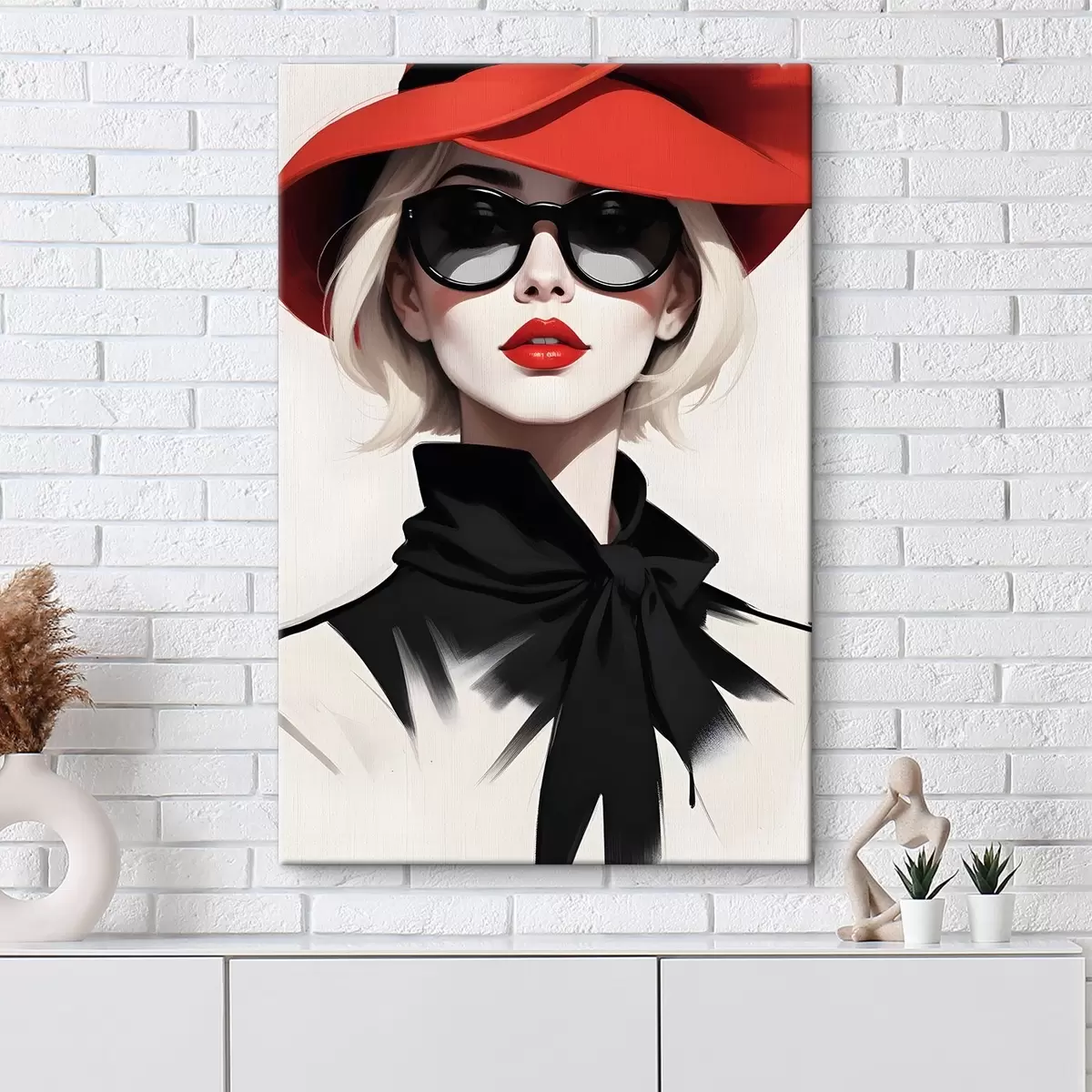 Wandbilder Eine Frau mit einem roten Hut und einer Sonnenbrille s38365