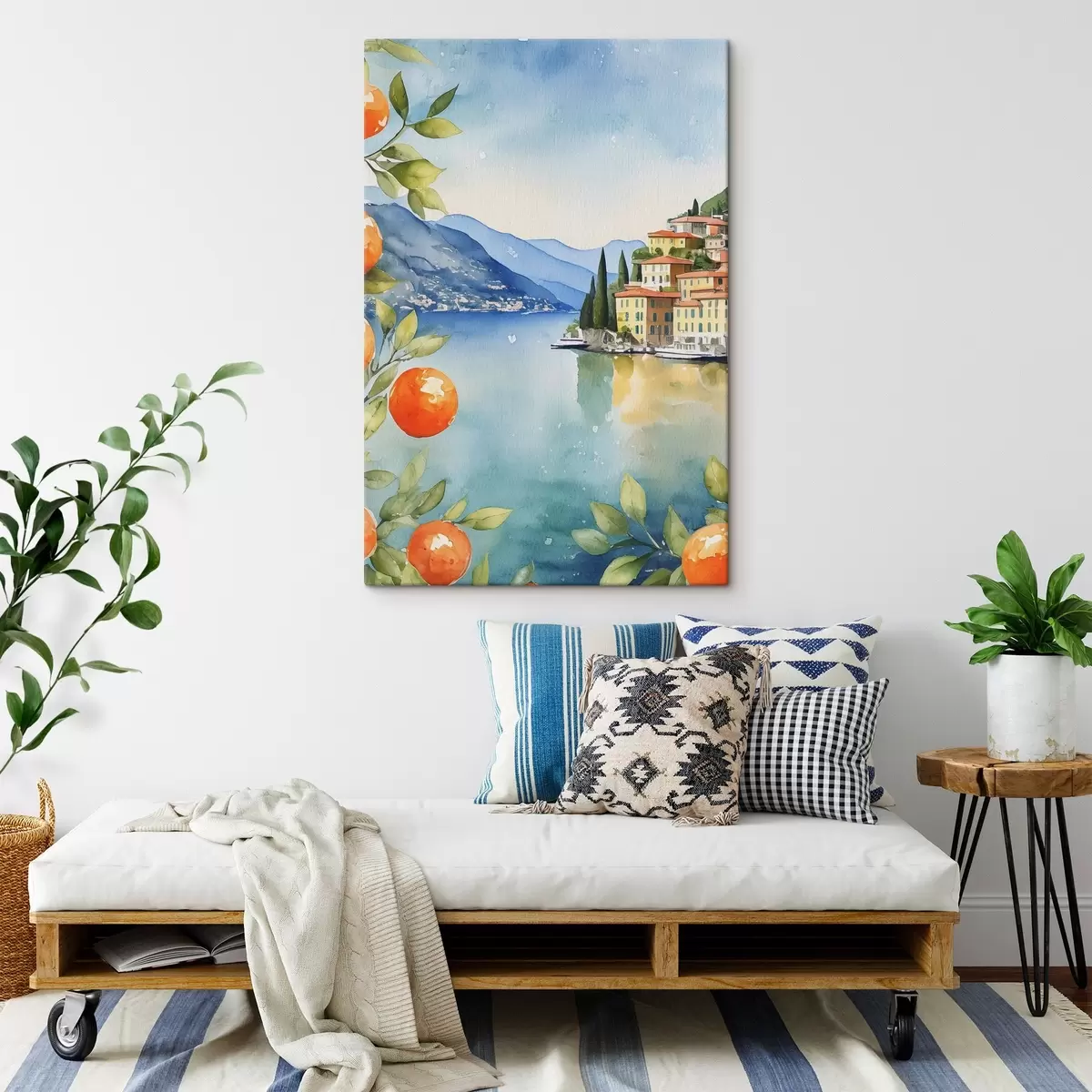 Wandbilder Aquarell einer Stadt am Rande eines Gewässers s38402