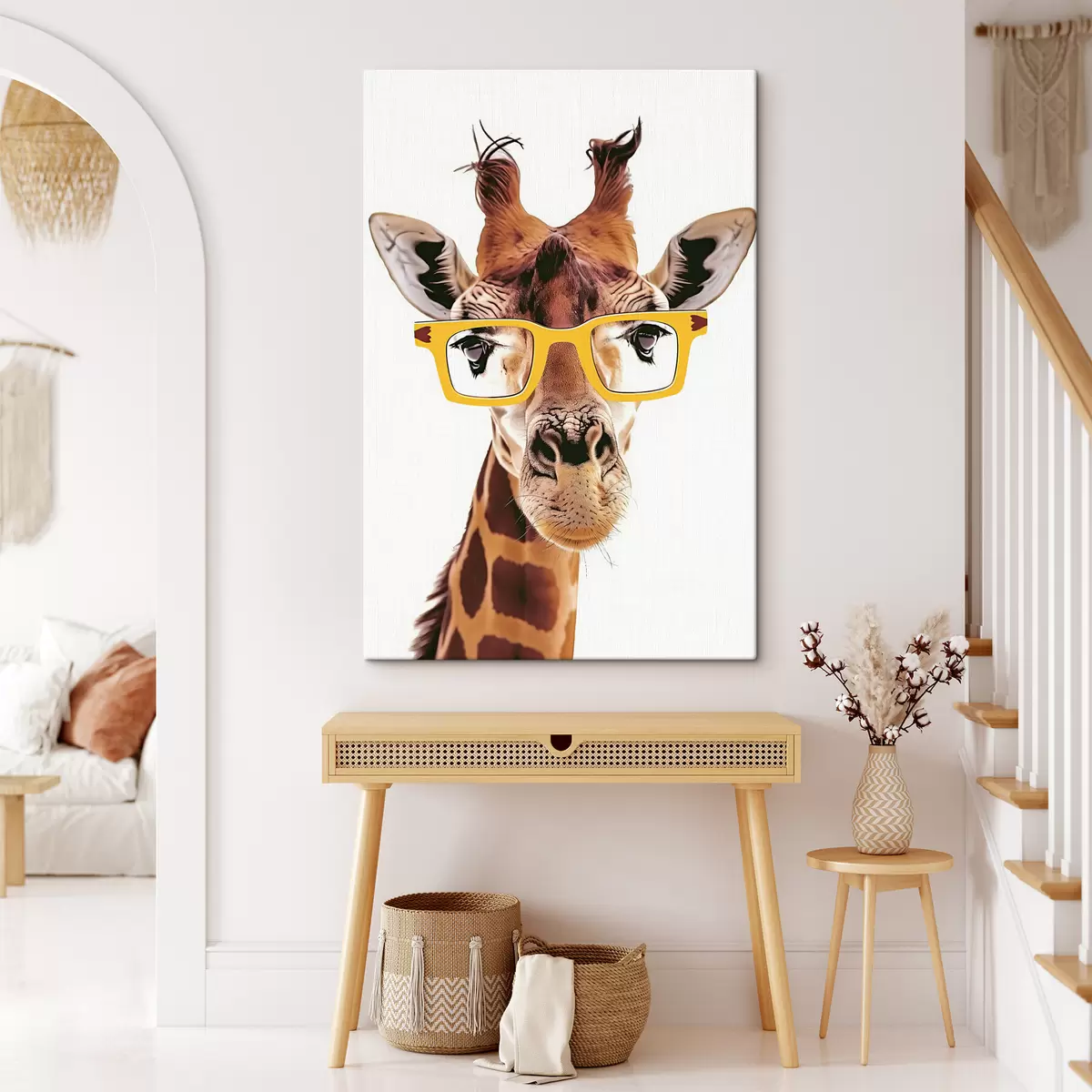 Wandbilder Eine Giraffe mit gelber Brille s38503
