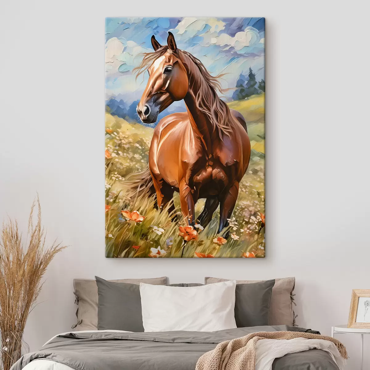 Wandbilder Ein Pferd in einem Blumenfeld s38728