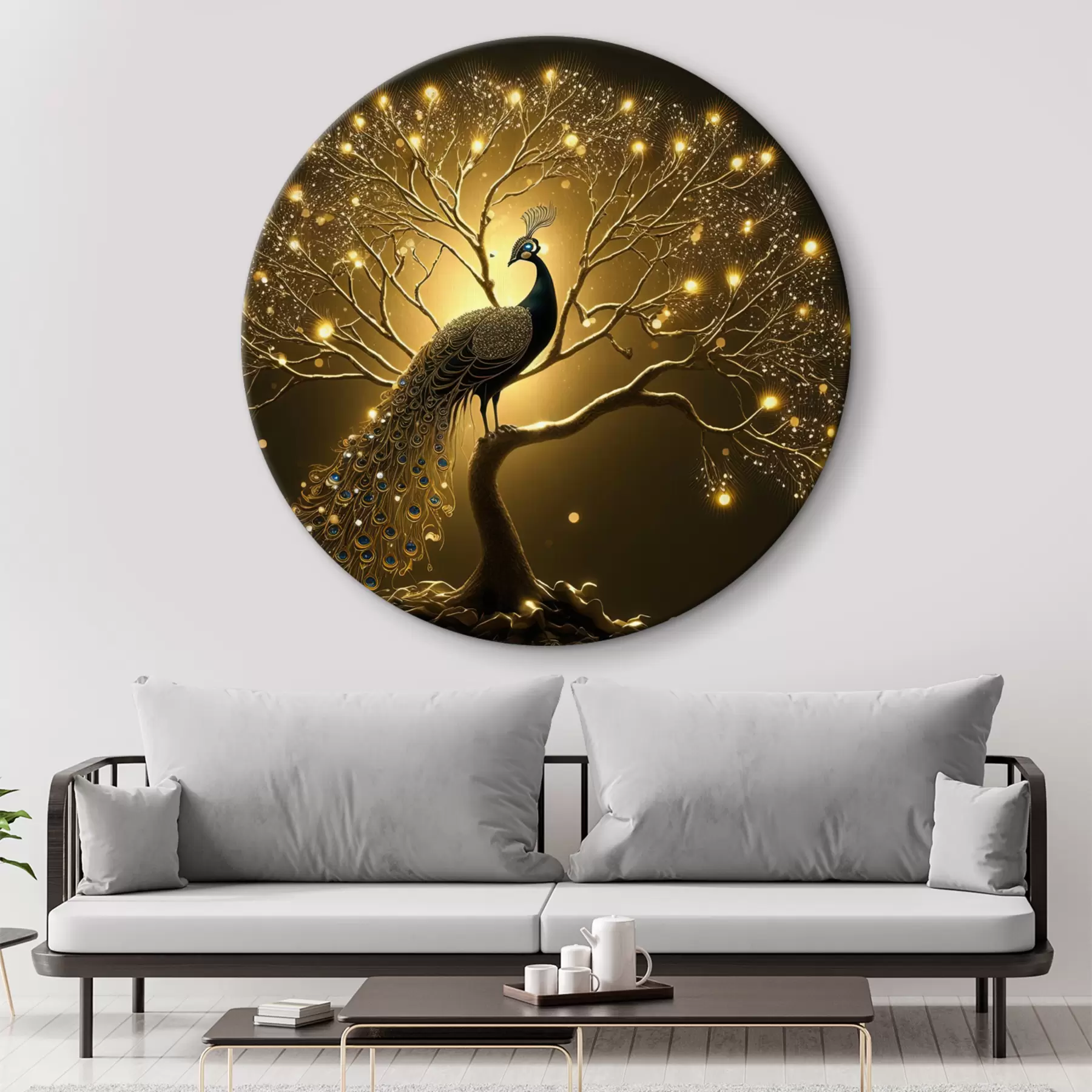 Wandbilder Pfau auf einem blühenden Baum r34876