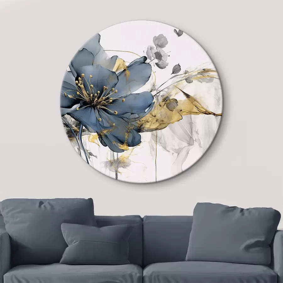 Wandbilder Blaue durchscheinende zarte Blume mit einem Spritzer Farbe r35527