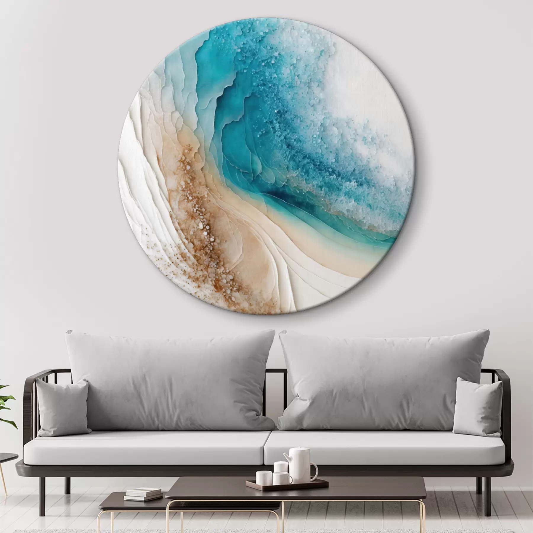 Wandbilder Türkisfarbene und weiße fließende Kunst r36029