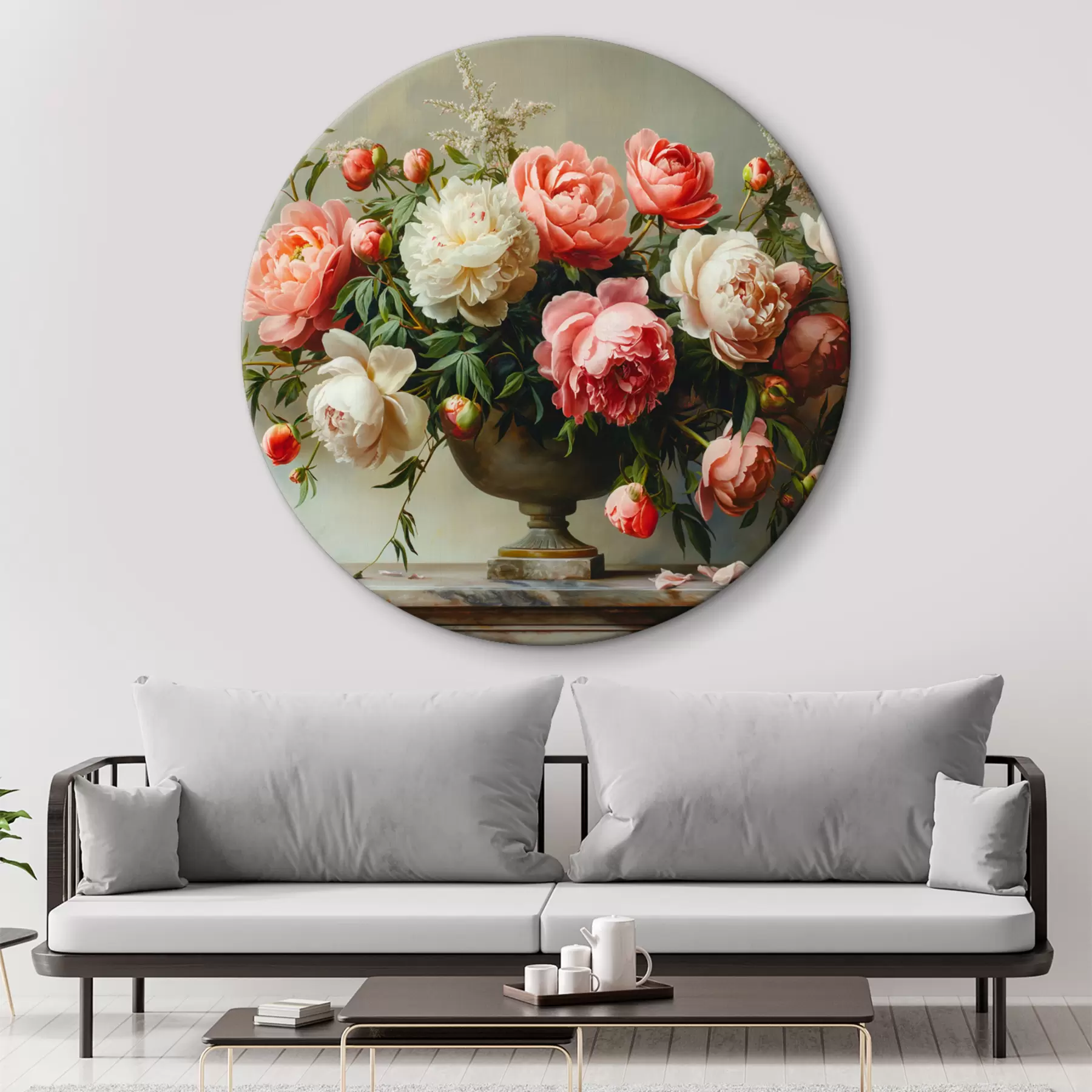 Wandbilder Üppiger Strauß Pfingstrosen und eine schwarze Vase r38460