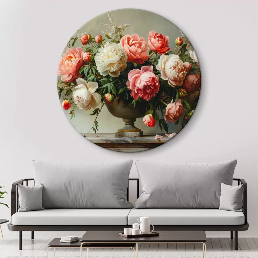 Wandbilder Üppiger Strauß Pfingstrosen und eine schwarze Vase r38460