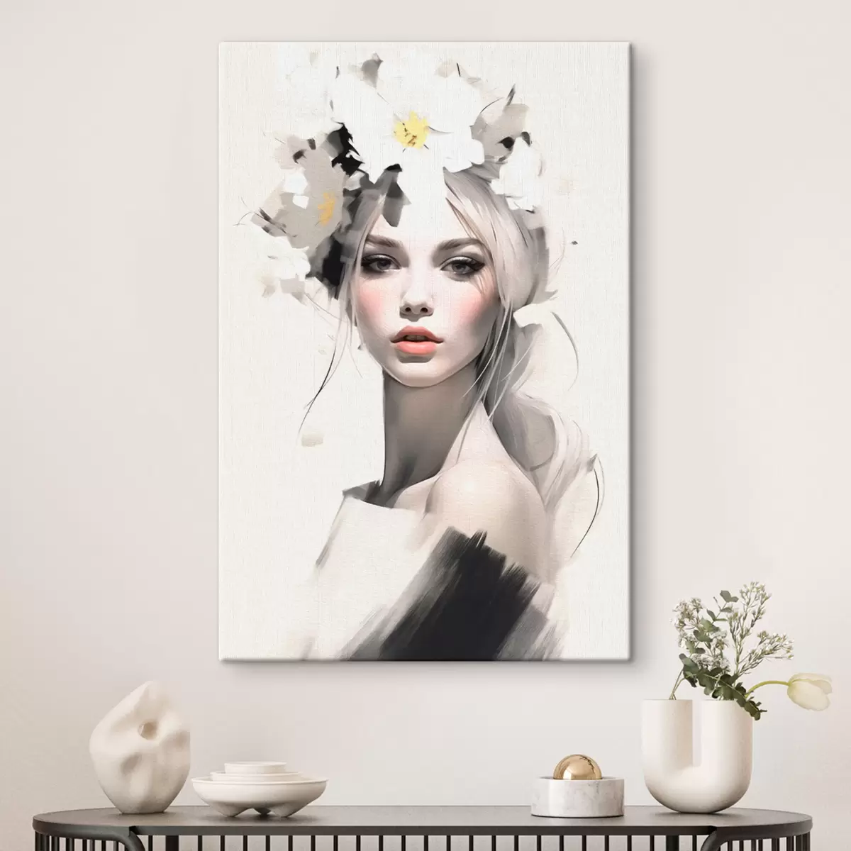 Wandbilder Model Mädchen mit Blumen im Haar s41321