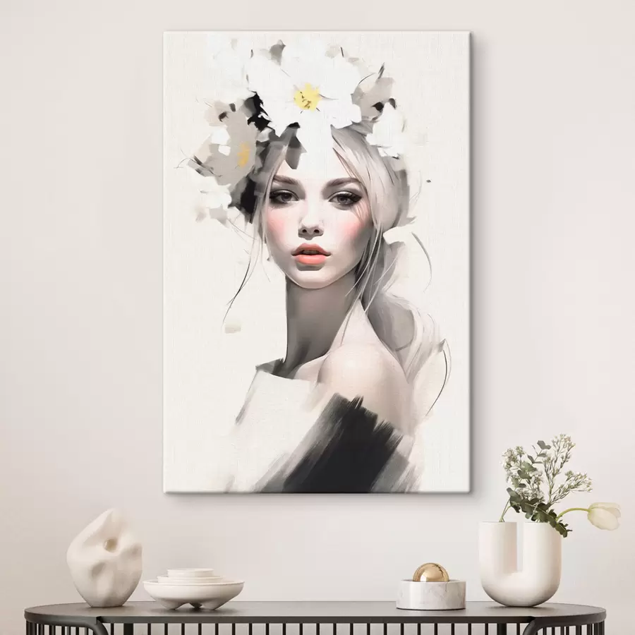 Wandbilder Model Mädchen mit Blumen im Haar s41321