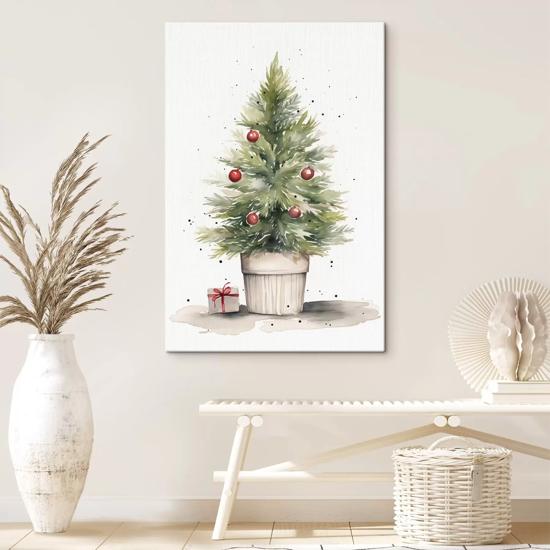 Fototapete Aquarell-Weihnachtsbaum im Topf, Tannenbaum, Geschenk s41361