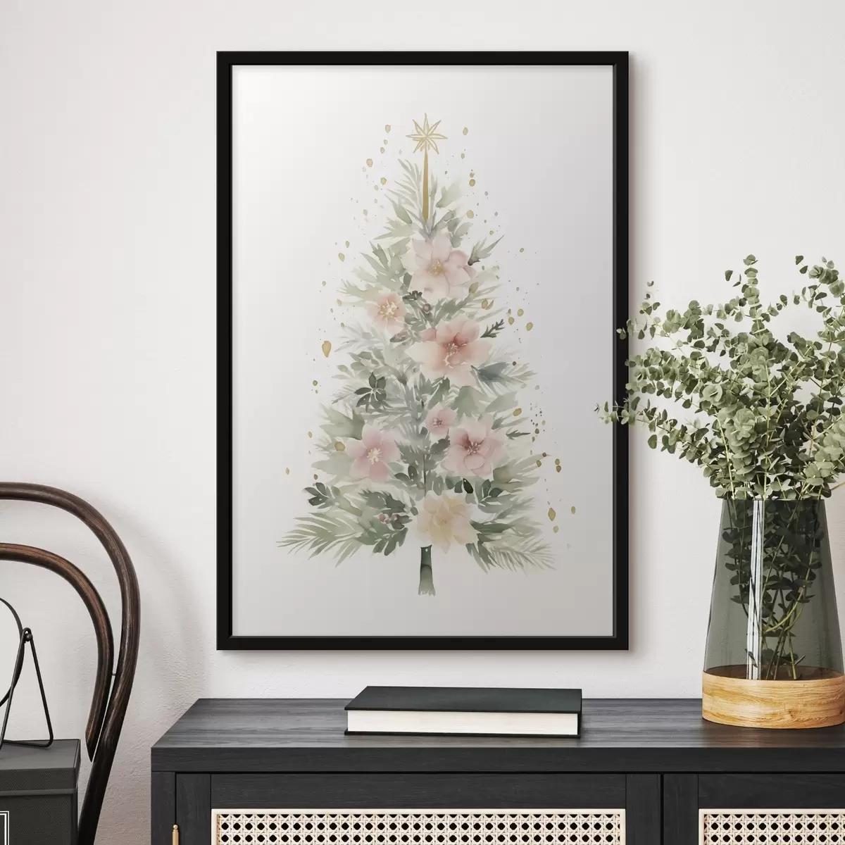 Poster Aquarell-Weihnachtsbaum, Tannenbaum, floral f41360
