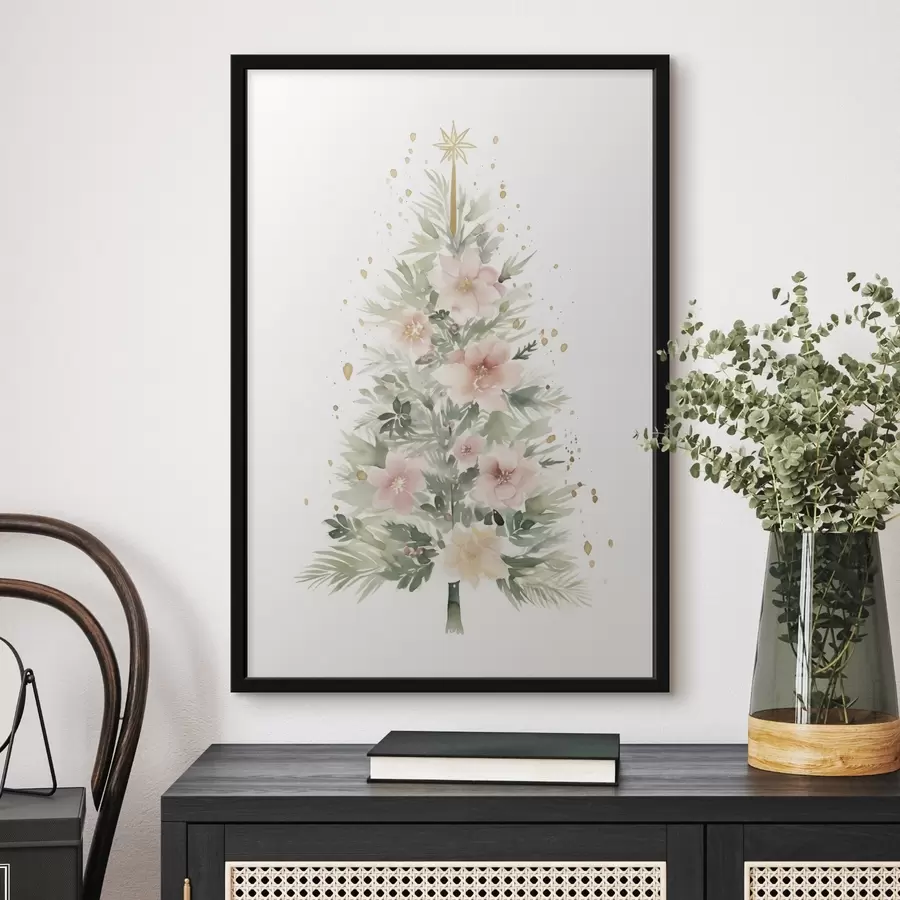 Fototapete Aquarell-Weihnachtsbaum, Tannenbaum, floral f41360