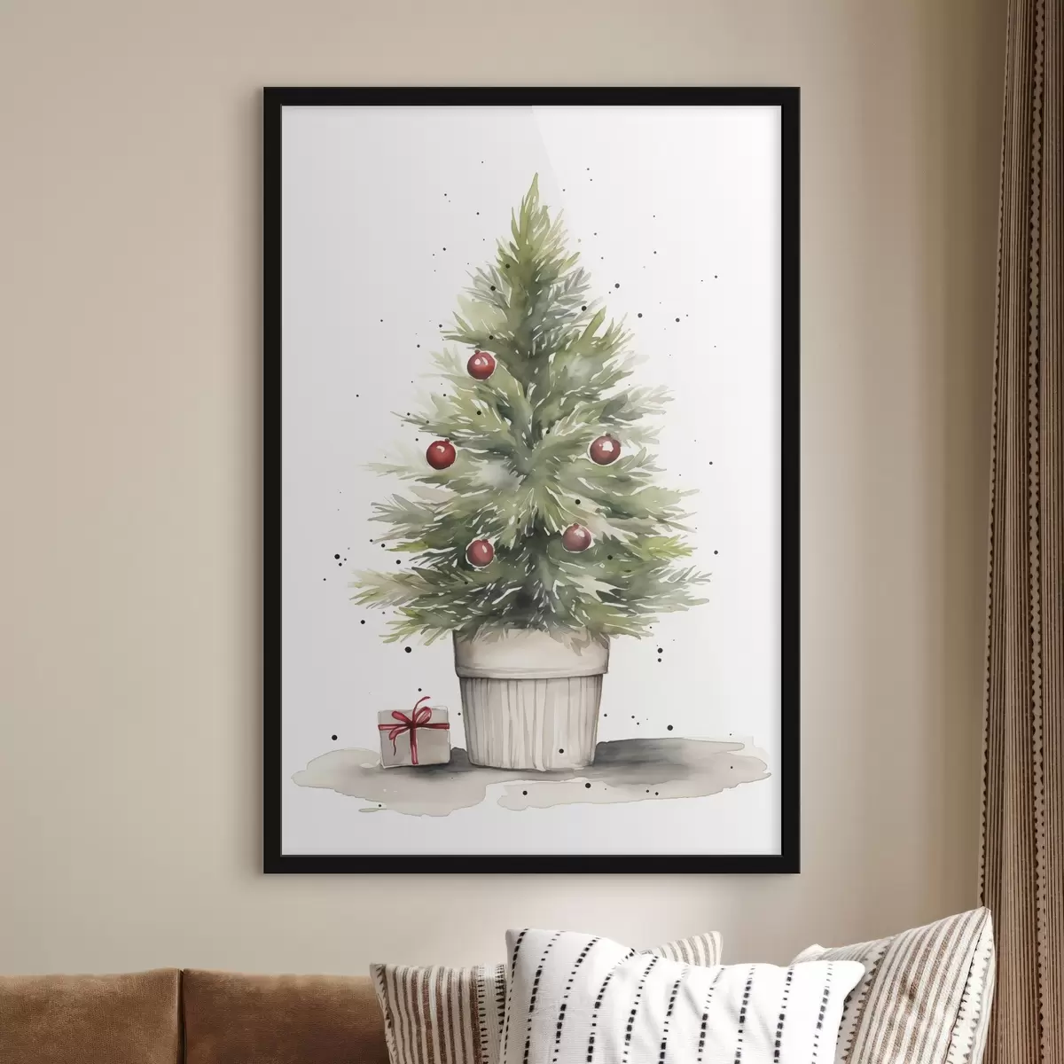 Poster Aquarell-Weihnachtsbaum im Topf, Tannenbaum, Geschenk f41361