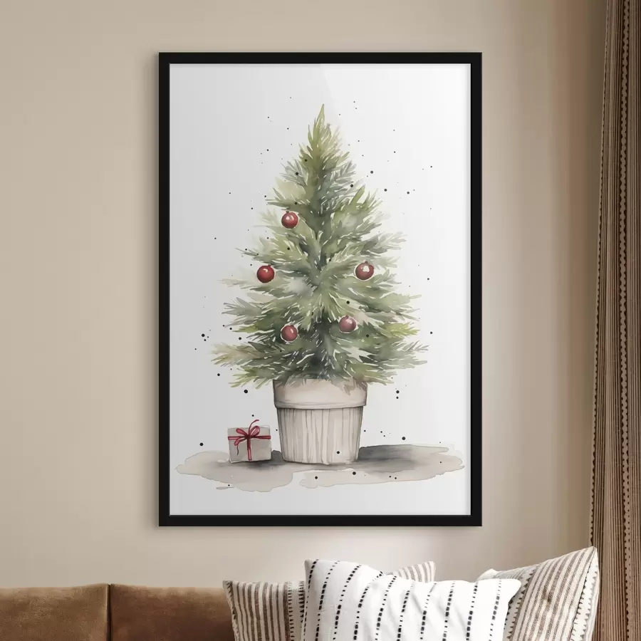 Fototapete Aquarell-Weihnachtsbaum im Topf, Tannenbaum, Geschenk f41361