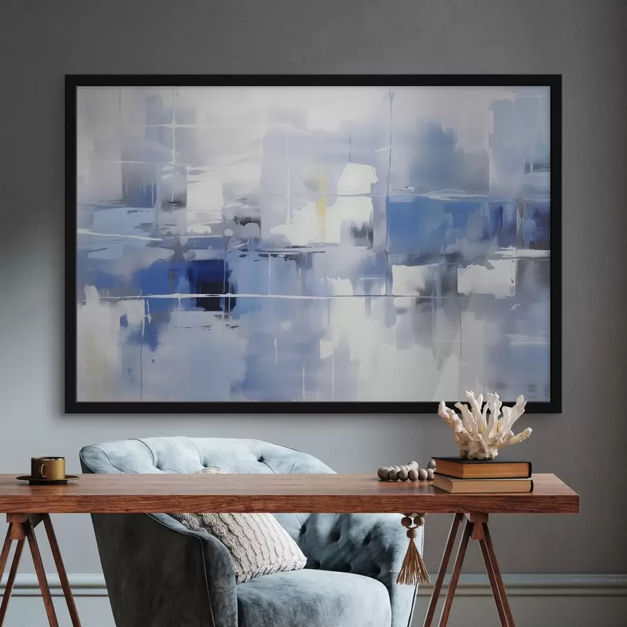 Fototapete Eine moderne Abstraktion in Blau-, Weiß- und Grautönen mit verschwommenen Linien und Formen f41269