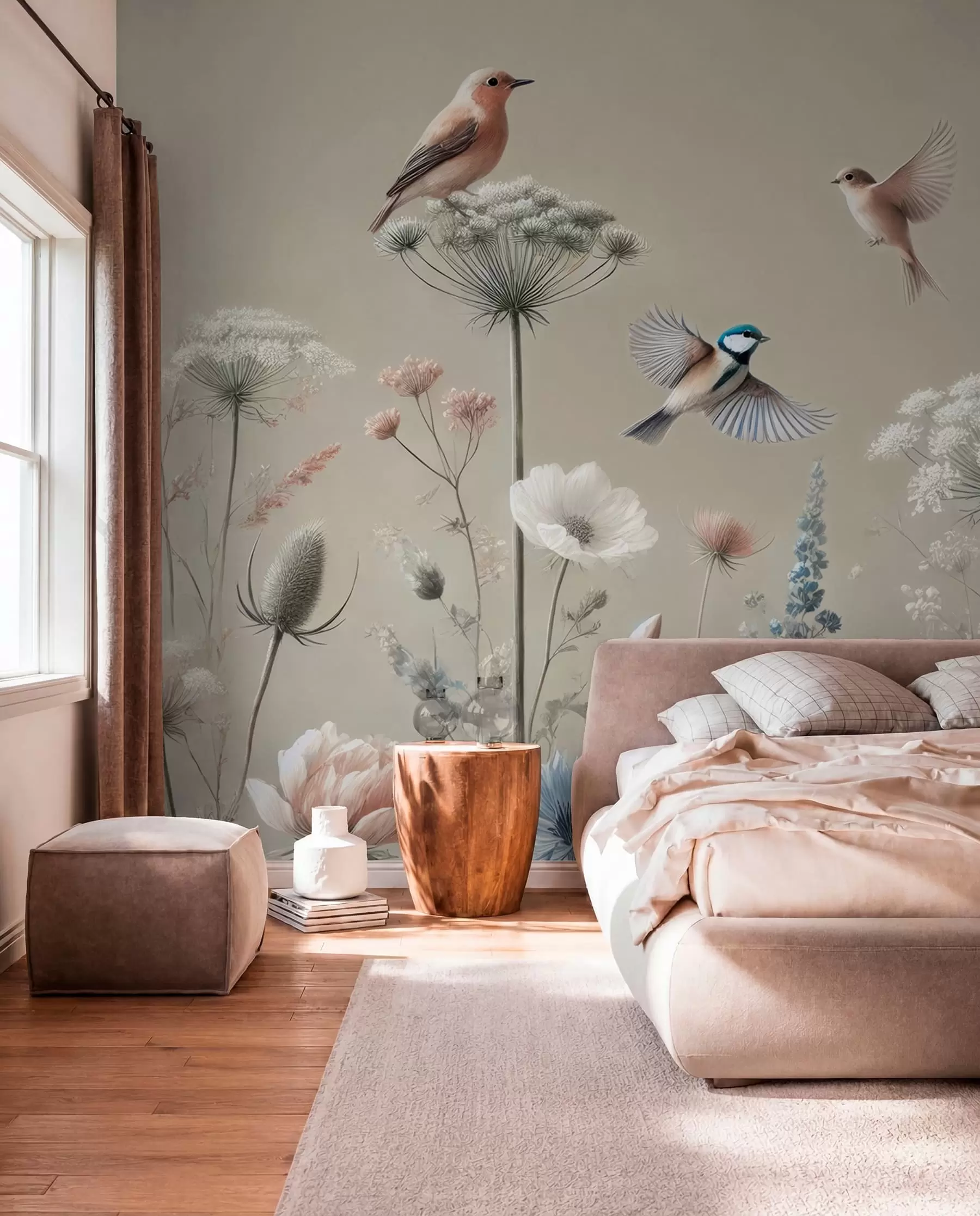 Fototapete Wiesenvögel in sanftem Beige w01958