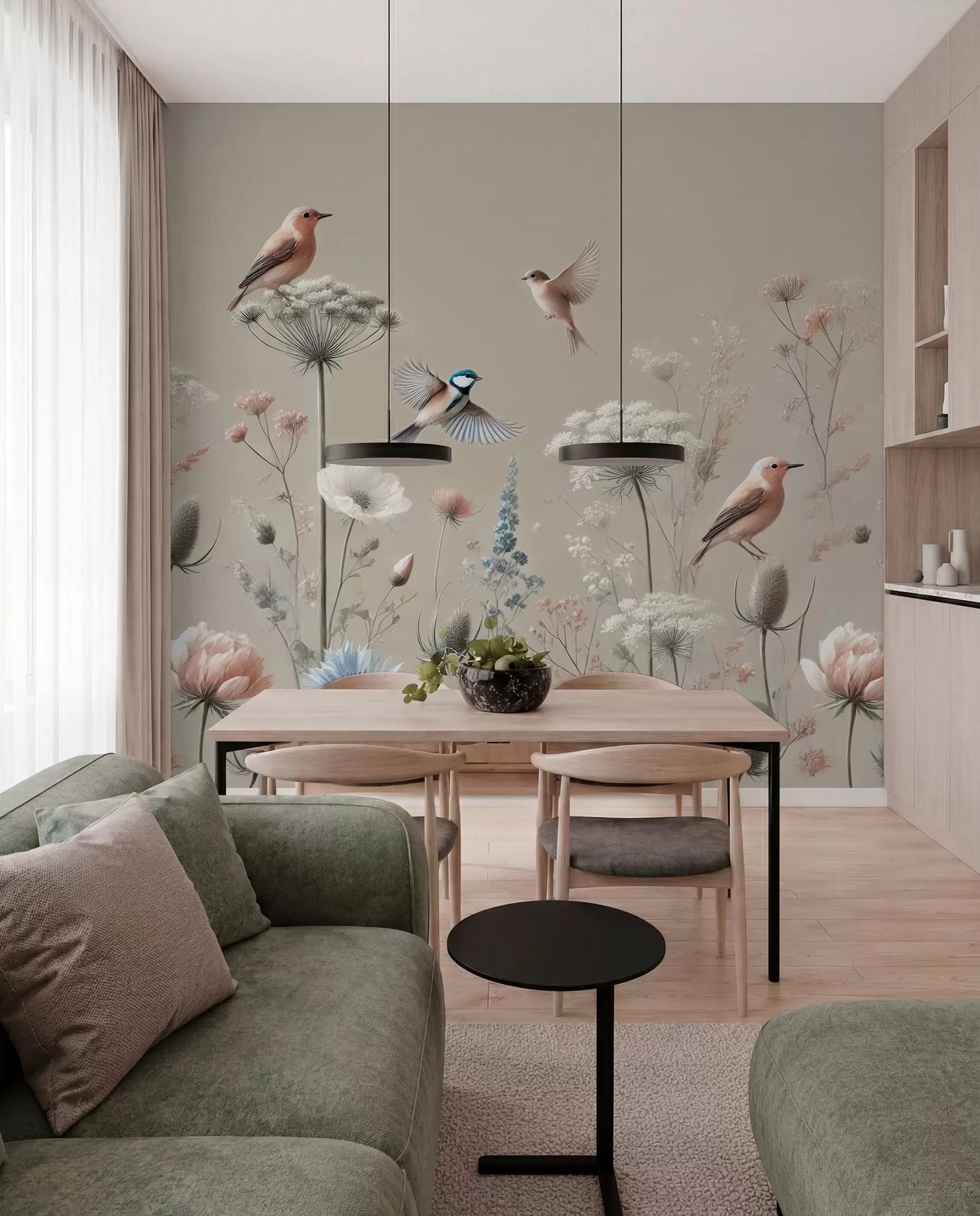 Fototapete Wiesenvögel in sanftem Beige w01958