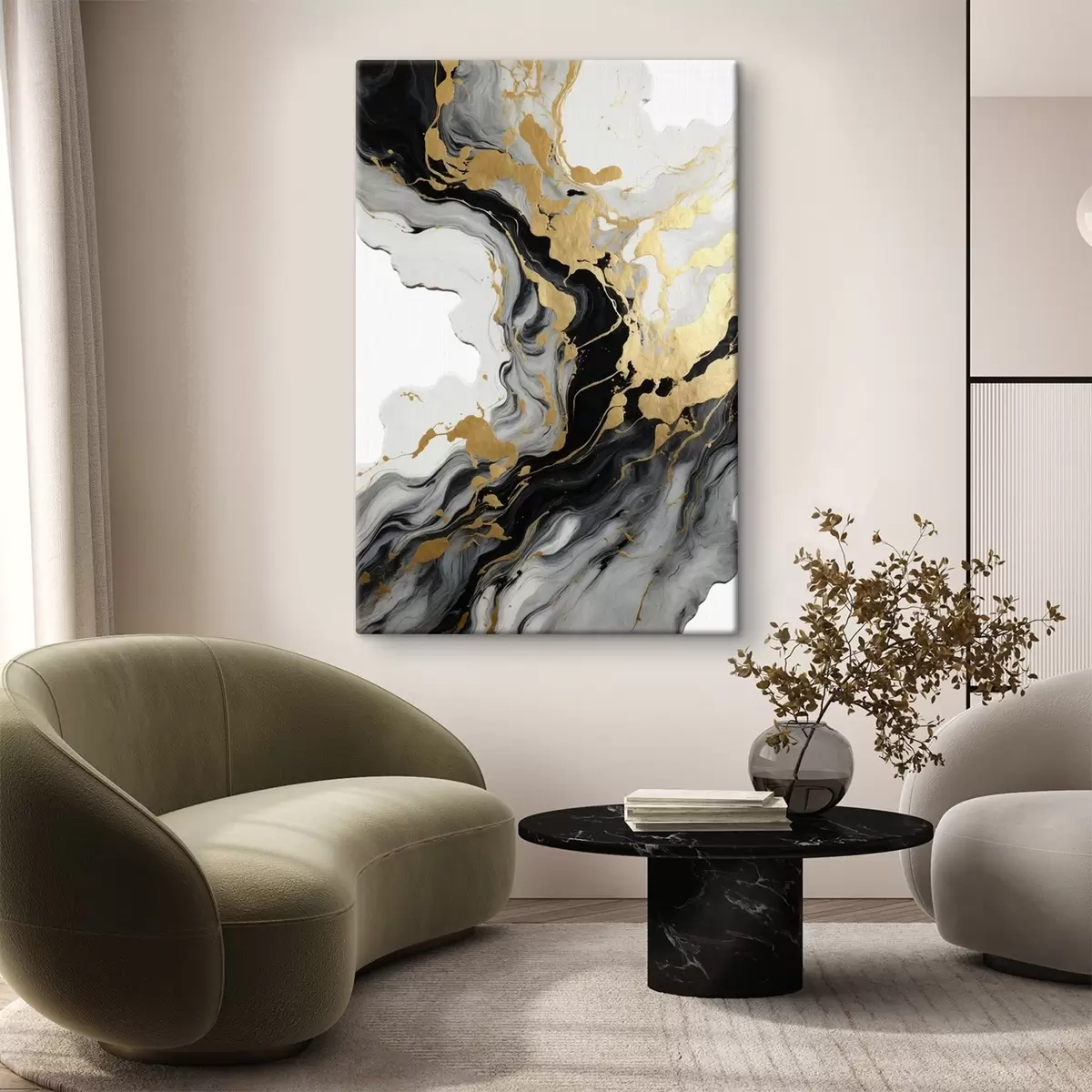 Wandbilder Abstrakte Malerei in Aquarell mit schwarzen und gelben Farben s41290