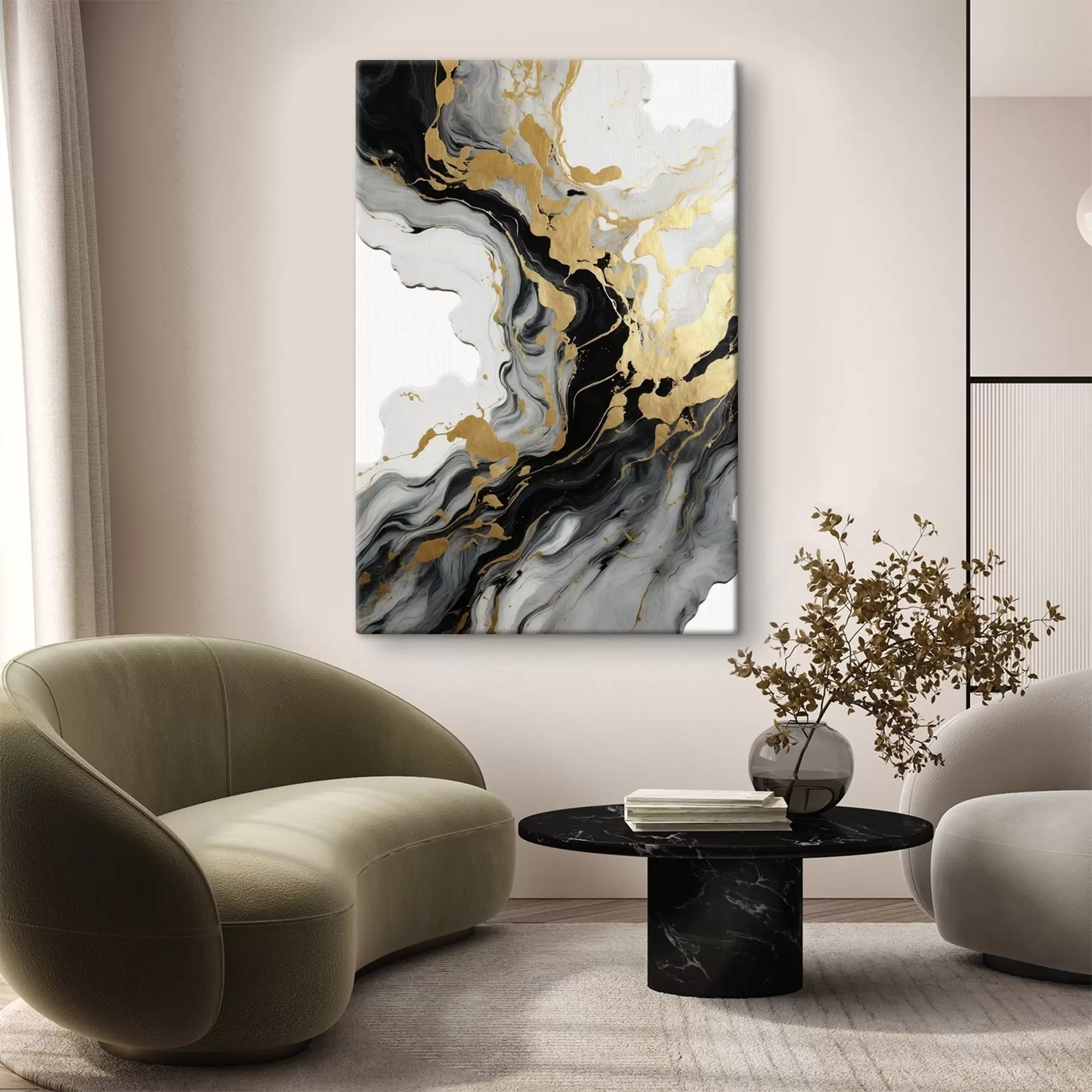 Fototapete Abstrakte Malerei in Aquarell mit schwarzen und gelben Farben s41290