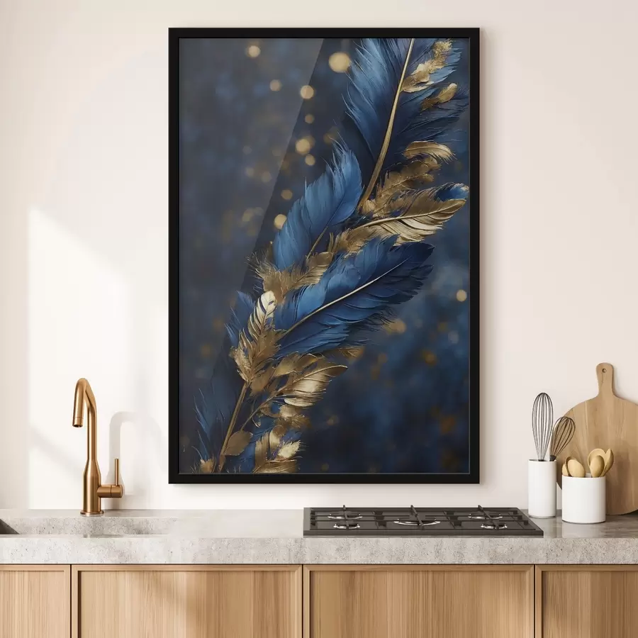 Fototapete Blau-gelbe Federn auf unscharfem Hintergrund f41296