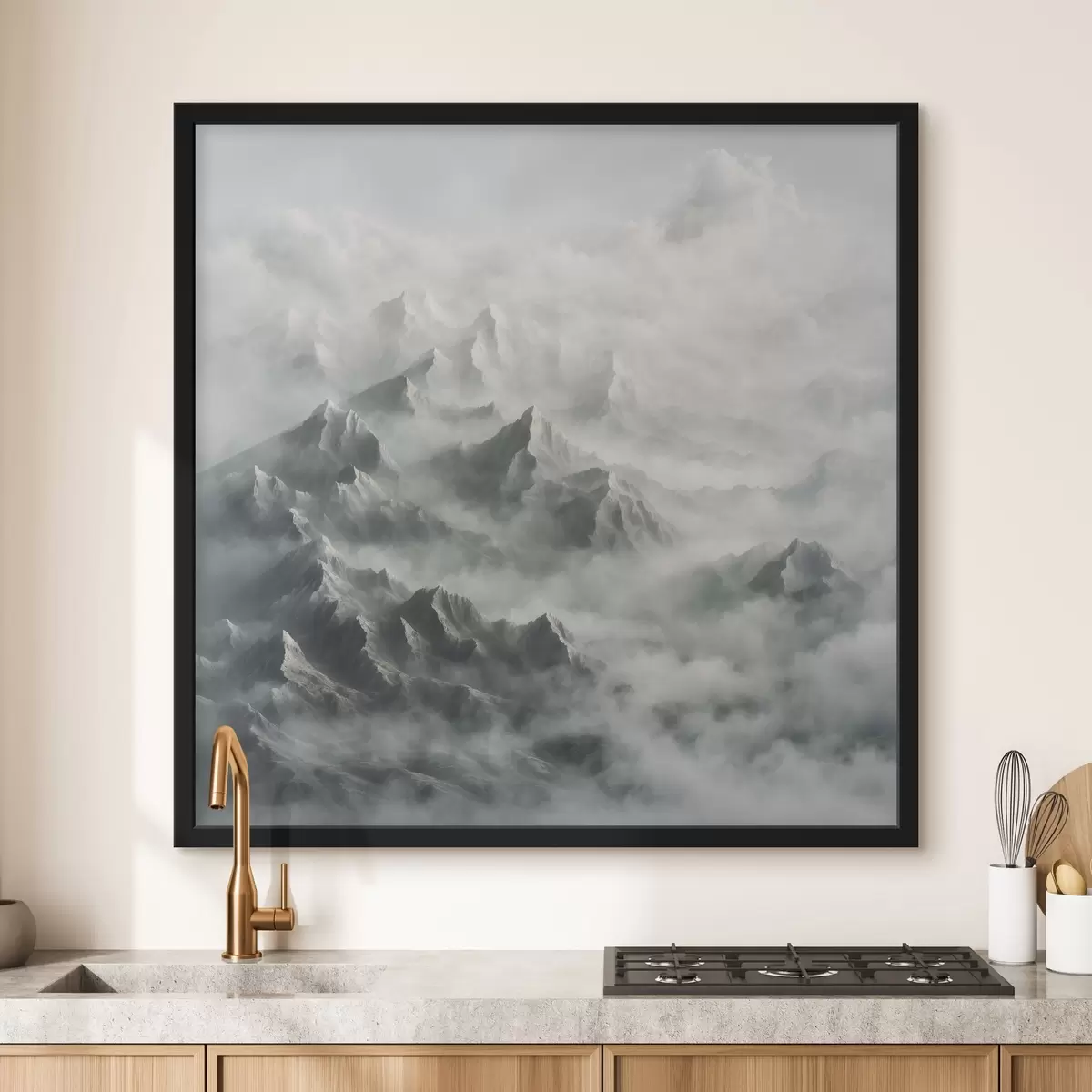 Poster Verschneite Berge im Nebel f41301