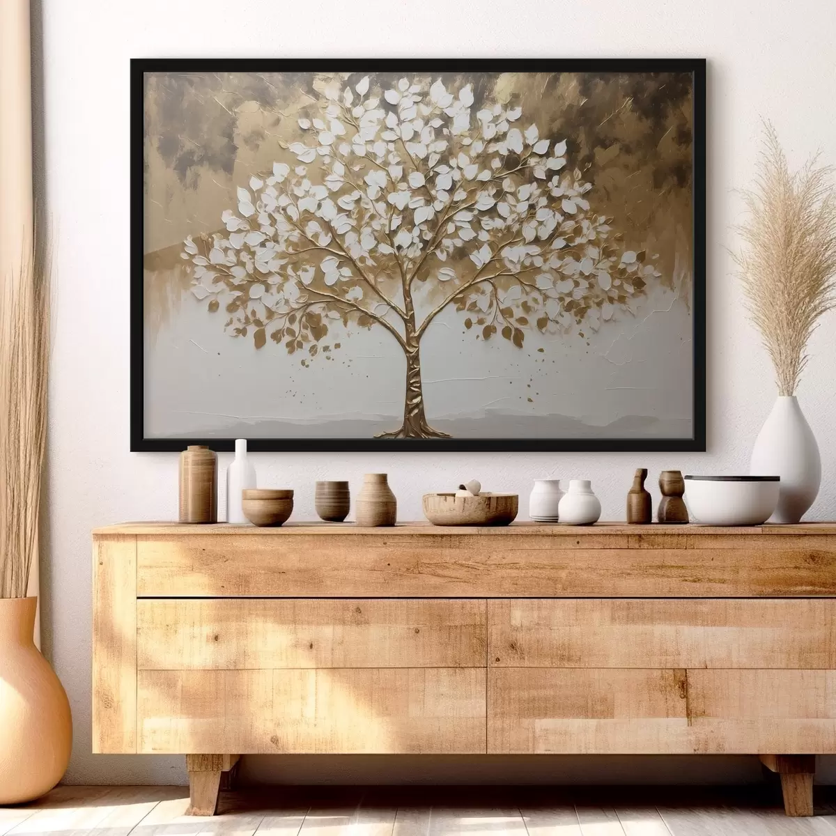 Poster Baum auf weißem und gelbem Hintergrund f41307