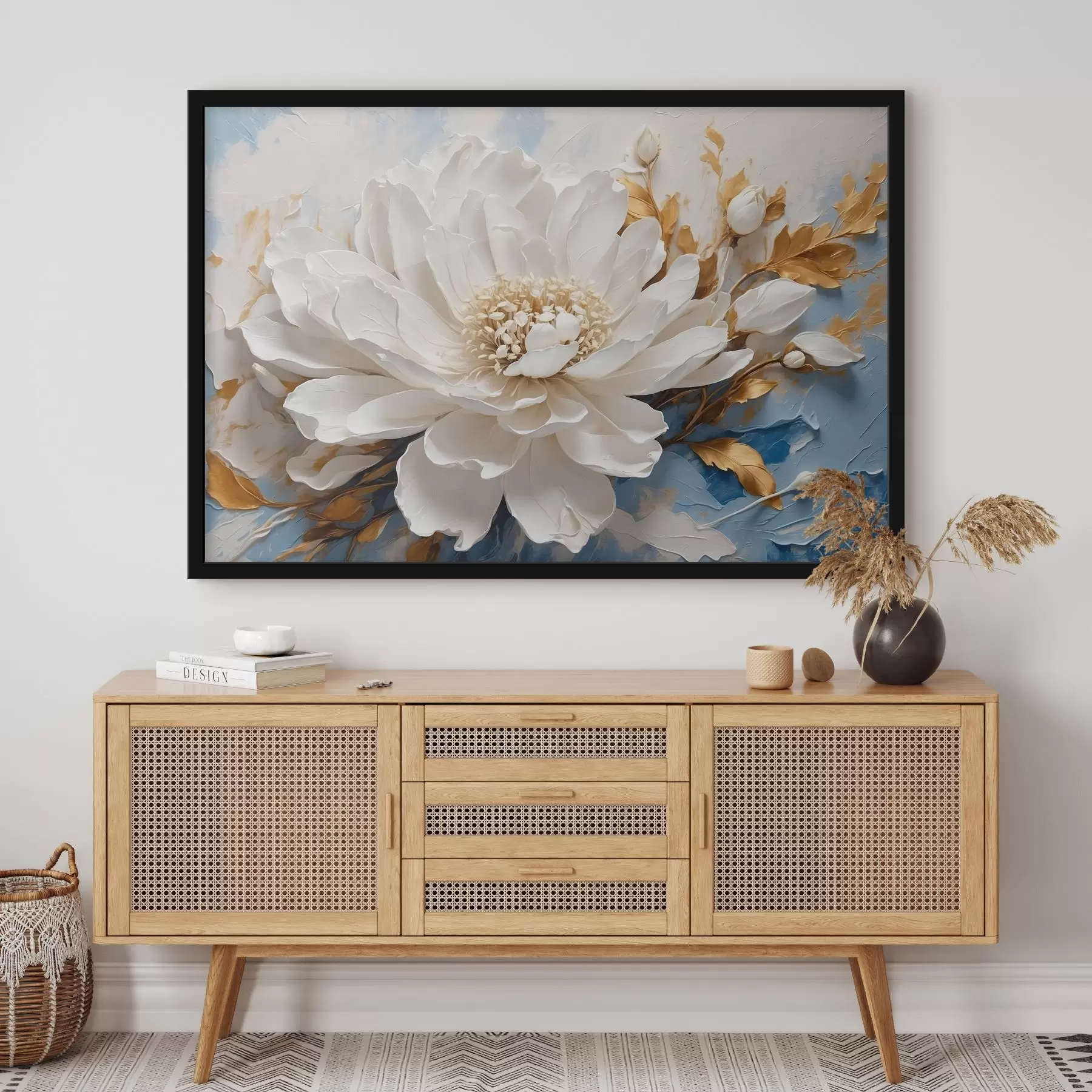 Fototapete Weiße Blume auf blau-weißem Hintergrund f41311